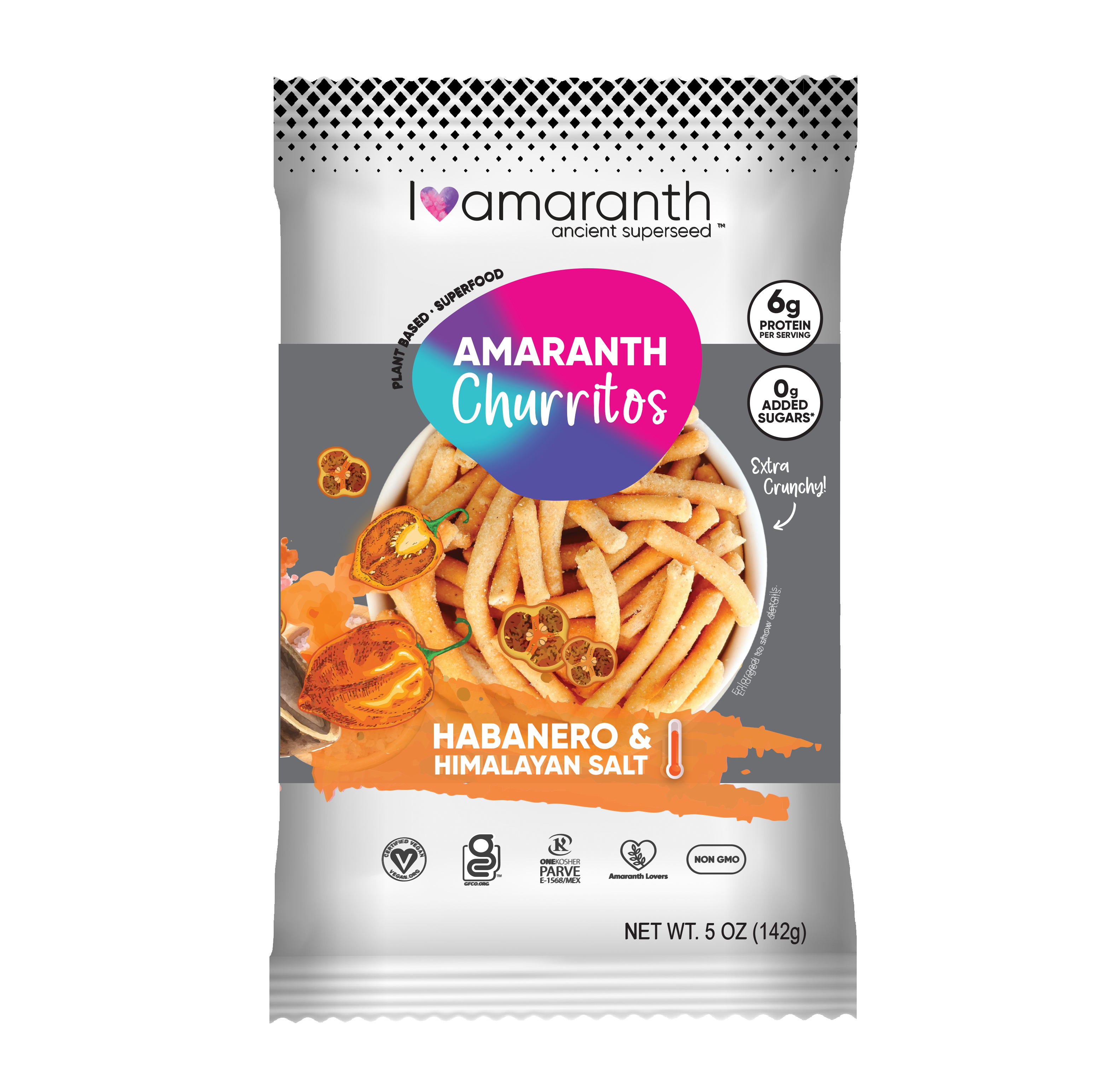 Amaranth Protein Churritos: Habanero + Himalayan Salt 10 units per case 5.0 oz