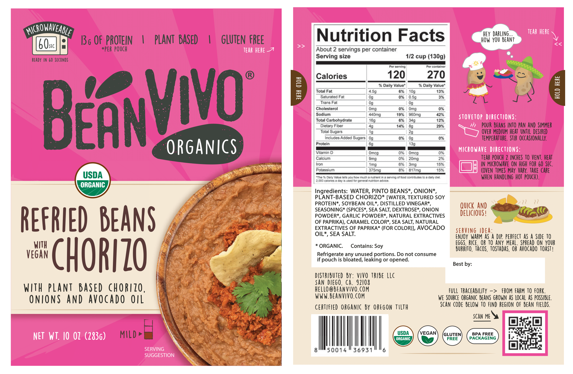 BeanVIVO Organic Refried Beans with Chorizo RCH36931 Grovara