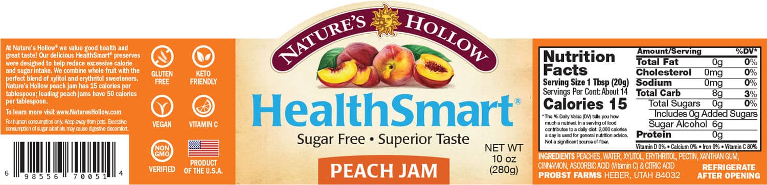 Nature's Hollow HealthSmart® Peach Jam 6 units per case 10.0 oz Product Label