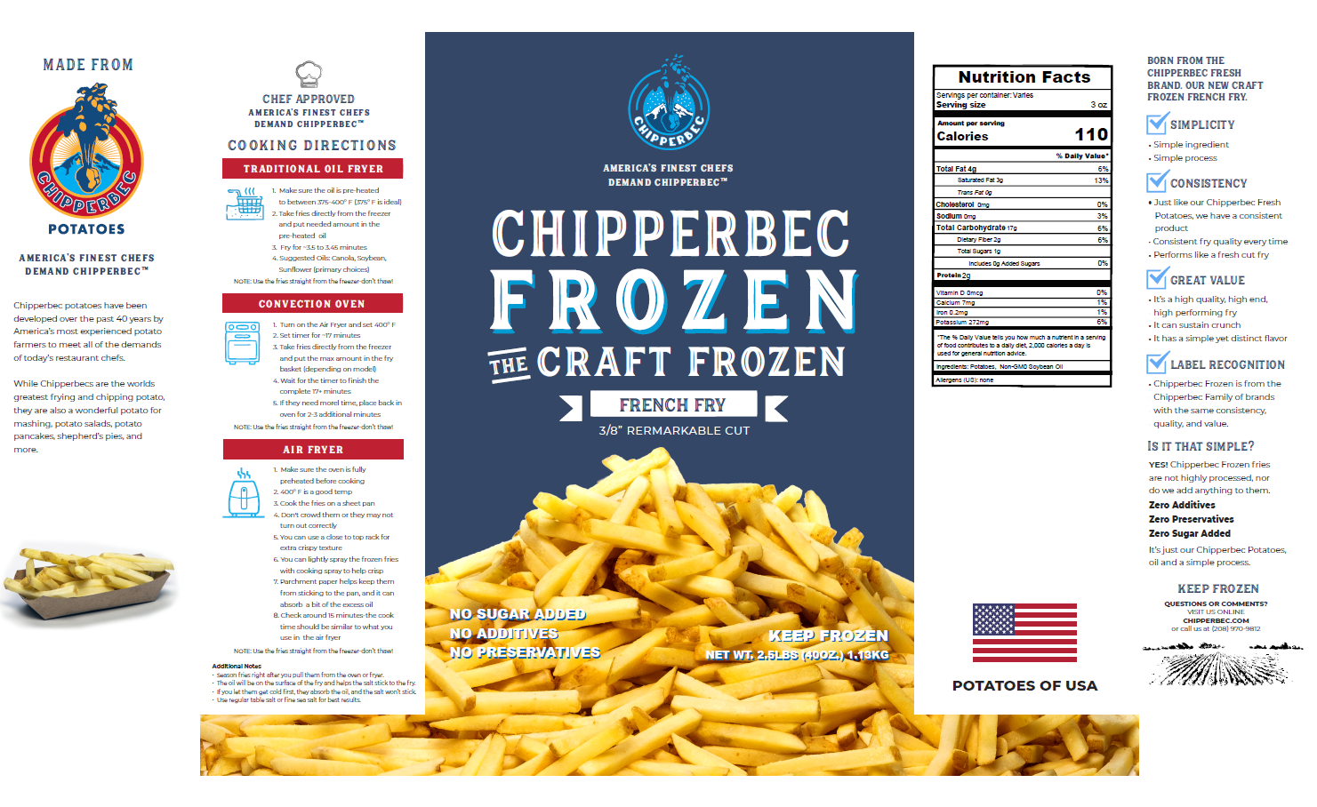 Chipperbec 3/8'' REMARKABLE Cut French Fries (Food Service) 12 units per case 2.5 lbs Product Label