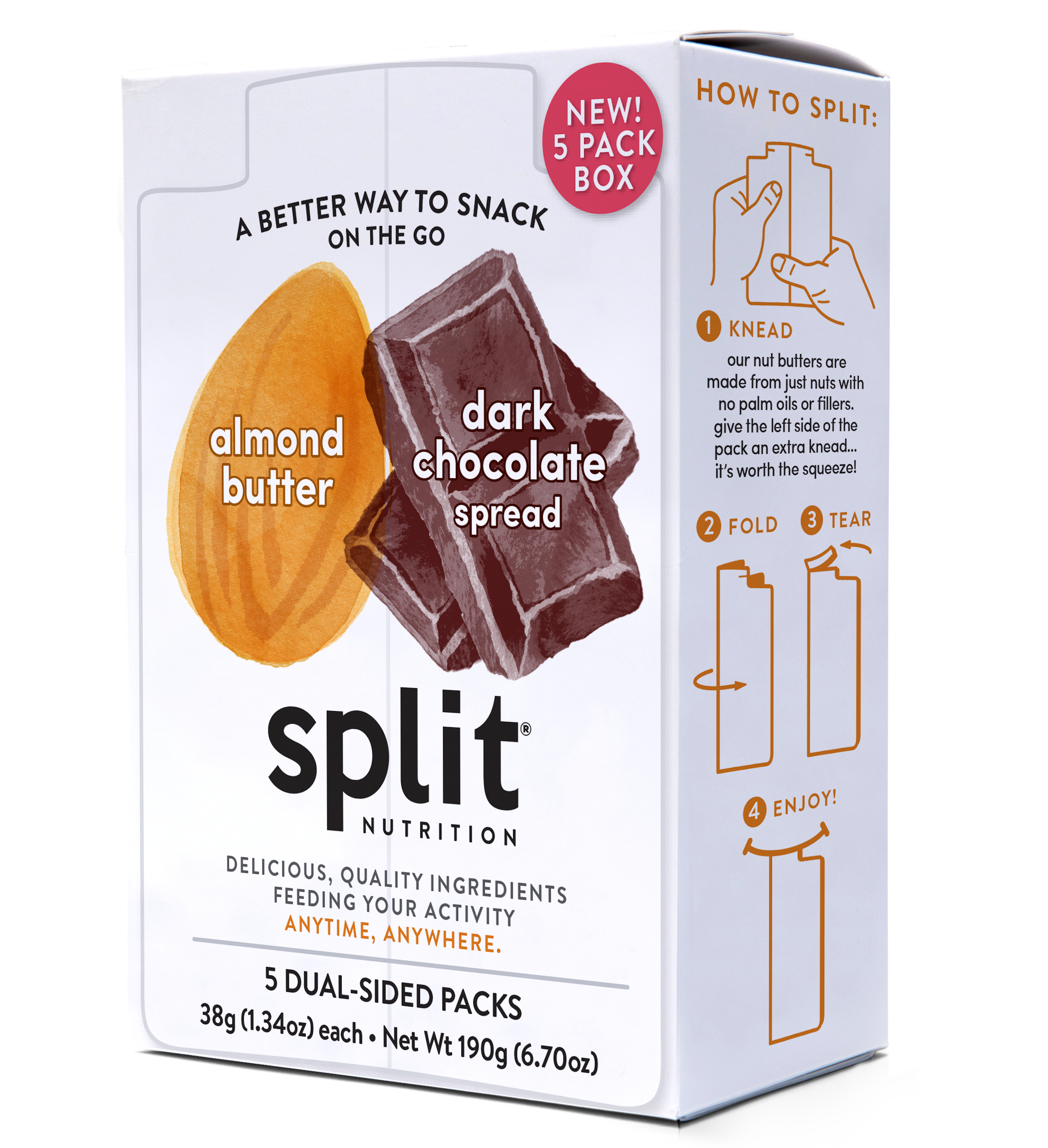 Split Nutrition Almond Butter and Chocolate Spread (5ct box) 8 innerpacks per case 6.7 oz
