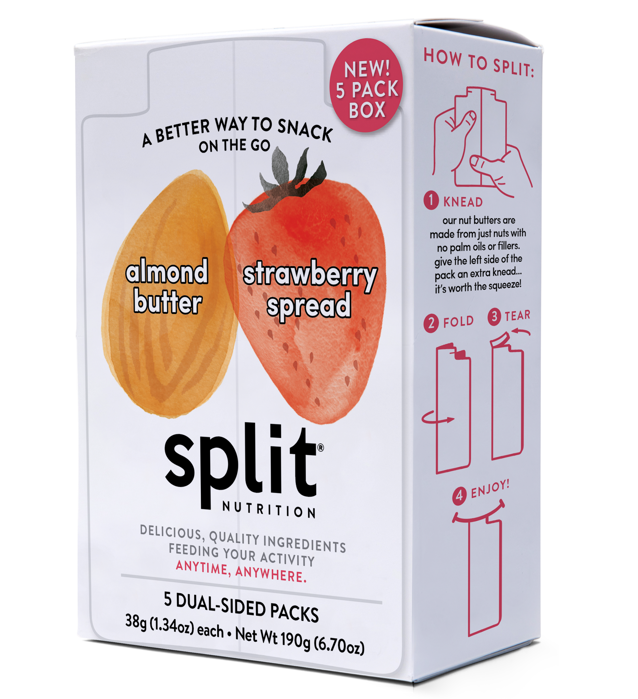 Split Nutrition Almond Butter and Strawberry Fruit Spread (5ct box) 8 innerpacks per case 6.7 oz