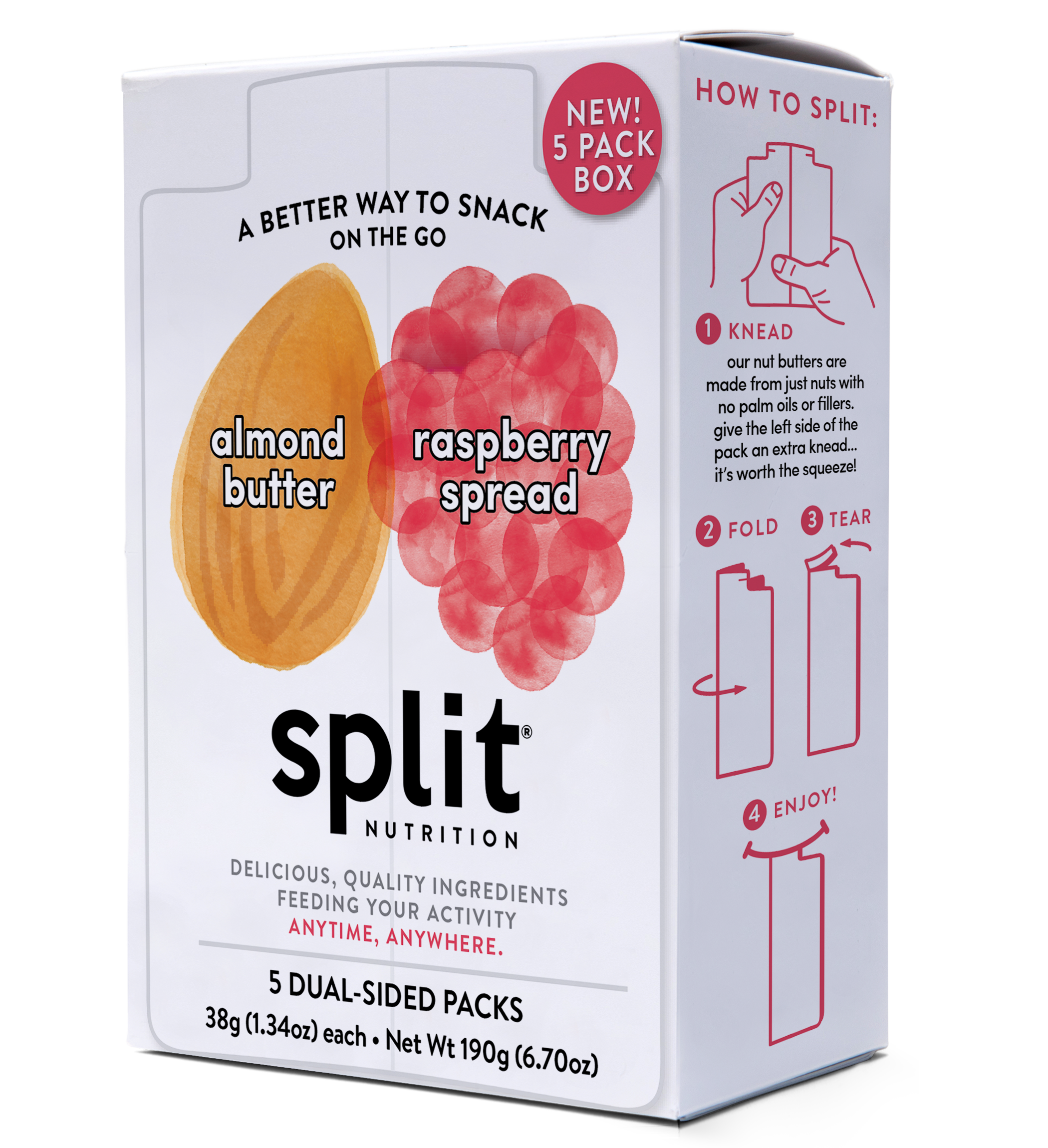 Split Nutrition Almond Butter and Raspberry Fruit Spread (5ct box) 8 innerpacks per case 6.7 oz