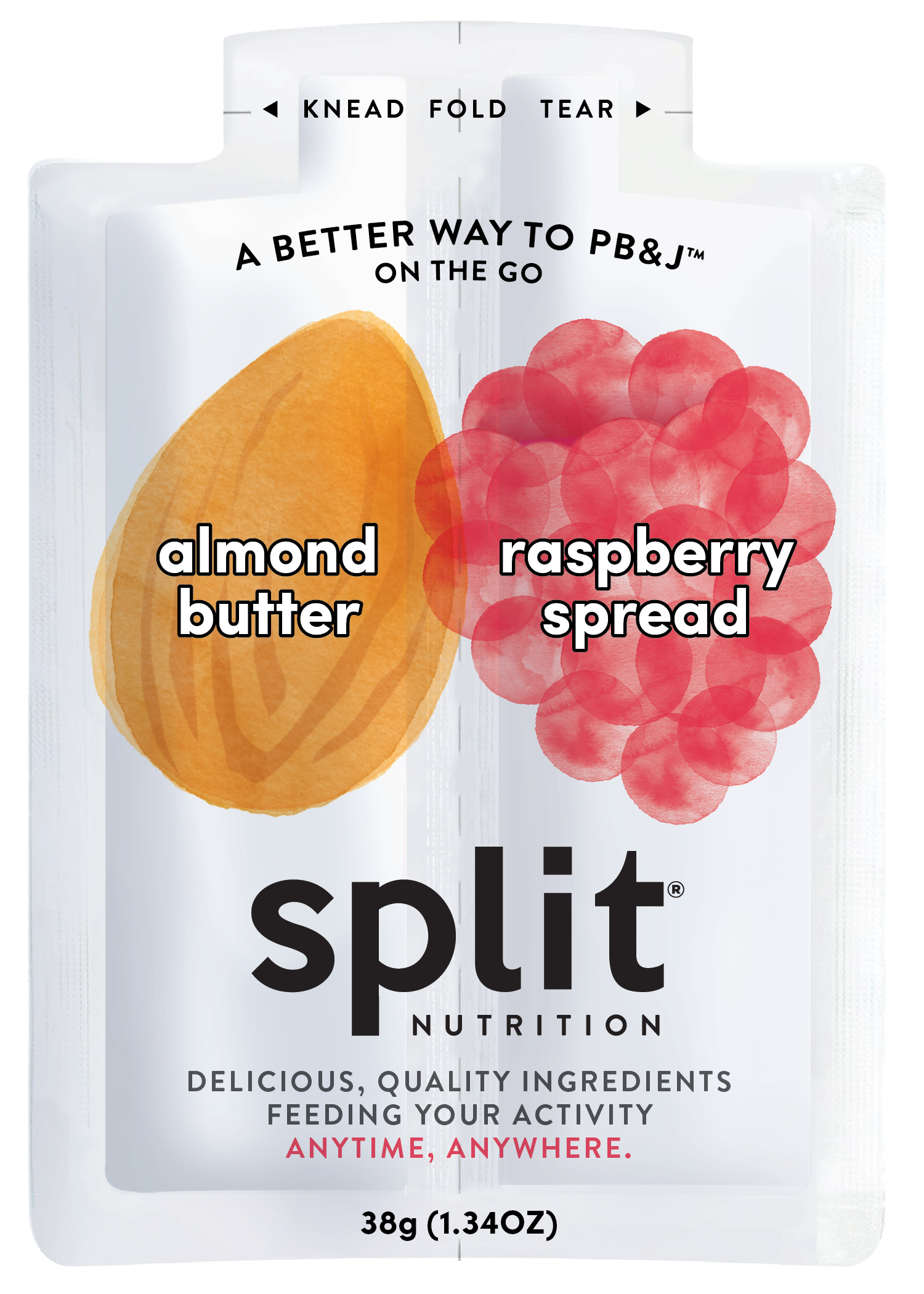 Split Nutrition Almond Butter and Raspberry Fruit Spread (10ct box) 6 innerpacks per case 1.4 oz