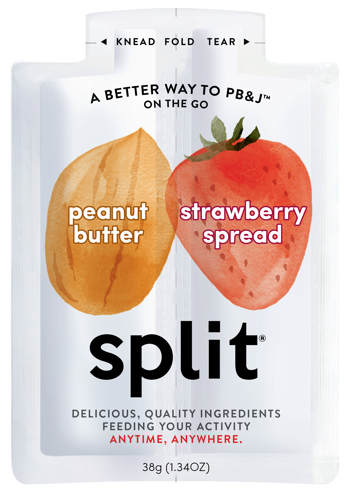 Split Nutrition Peanut Butter and Strawberry Fruit Spread (10ct box) 6 innerpacks per case 1.4 oz