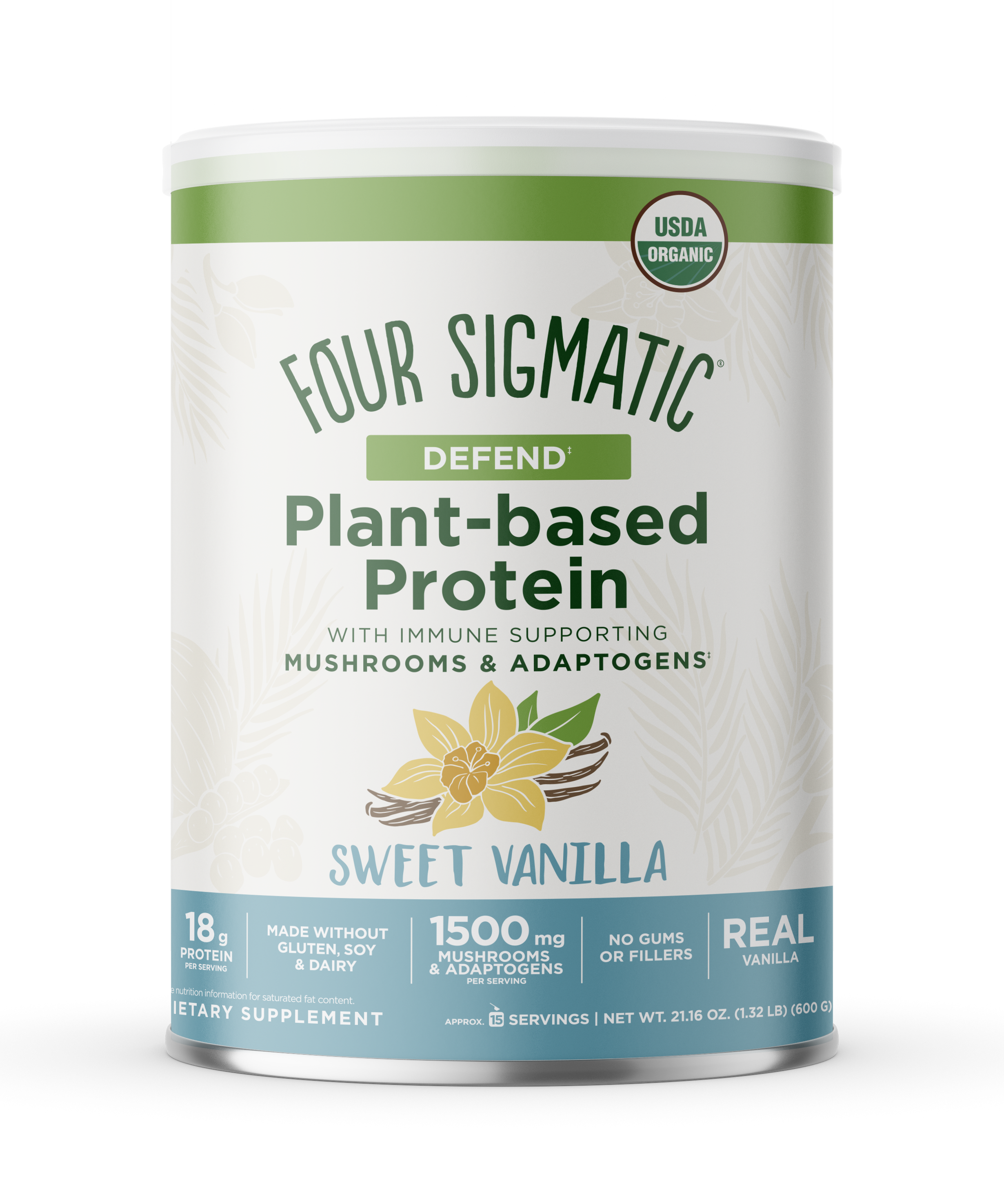 ''Four Sigmatic Plant-Based Protein with Superfoods, Sweet Vanilla - Canister'' 6 units per case 21.2 oz