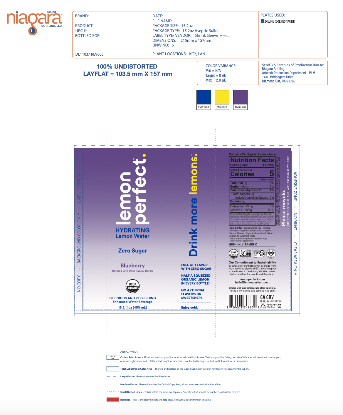 Lemon Perfect - Blueberry 12 units per case 15.2 fl Product Label