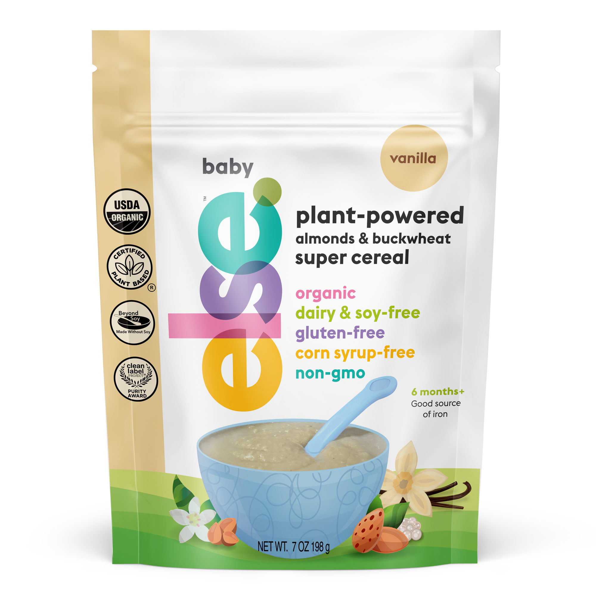 Else Nutrition Baby Plant-Powered Almonds & Buckwheat Super Cereal, Vanilla 12 units per case 7.0 oz