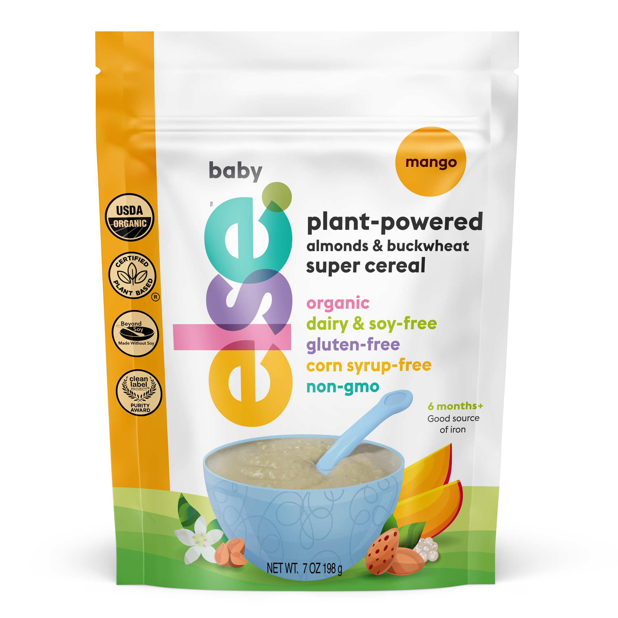 Else Nutrition Baby Plant-Powered Almonds & Buckwheat Super Cereal, Mango 12 units per case 7.0 oz