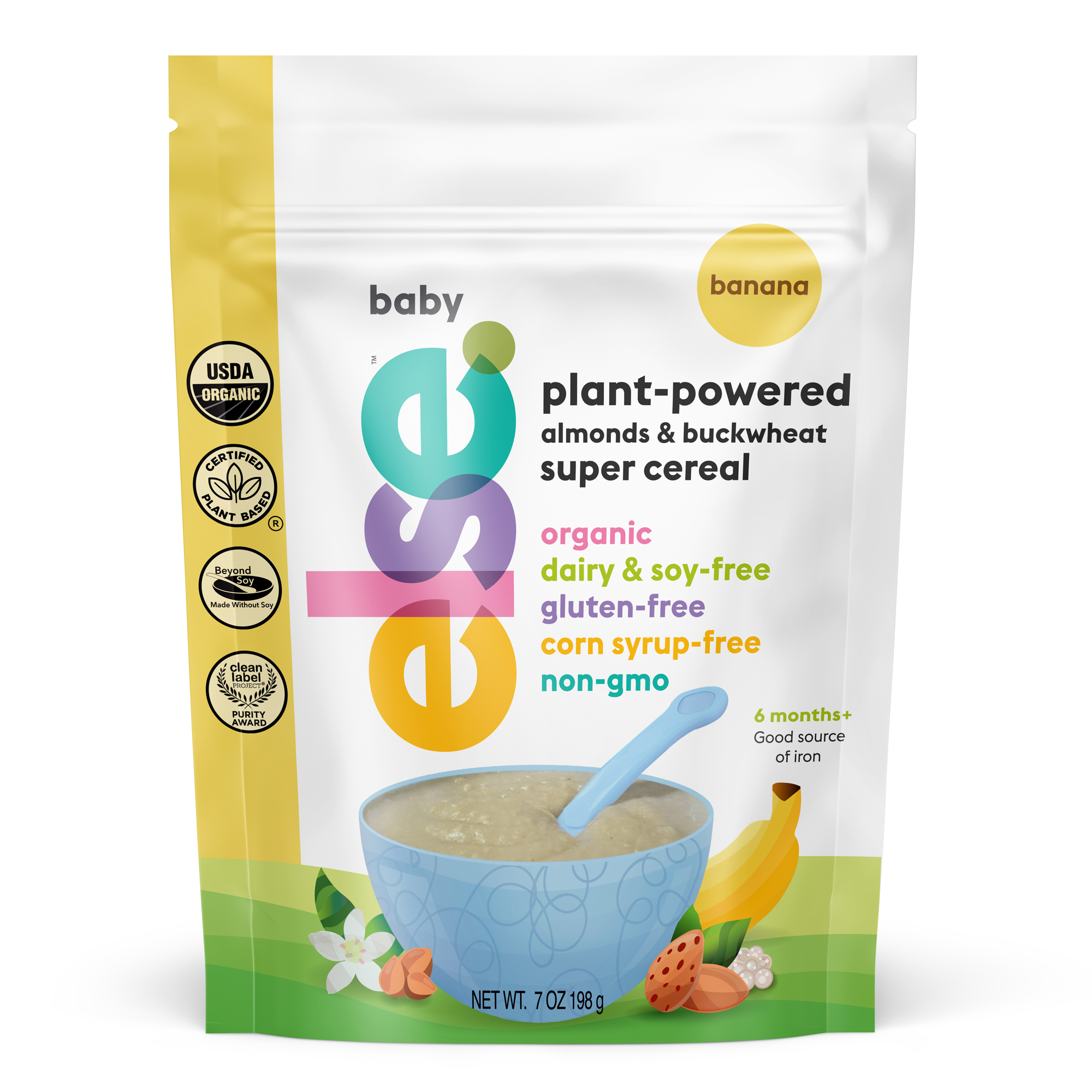 Else Nutrition Baby Plant-Powered Almonds & Buckwheat Super Cereal, Banana 12 units per case 7.0 oz