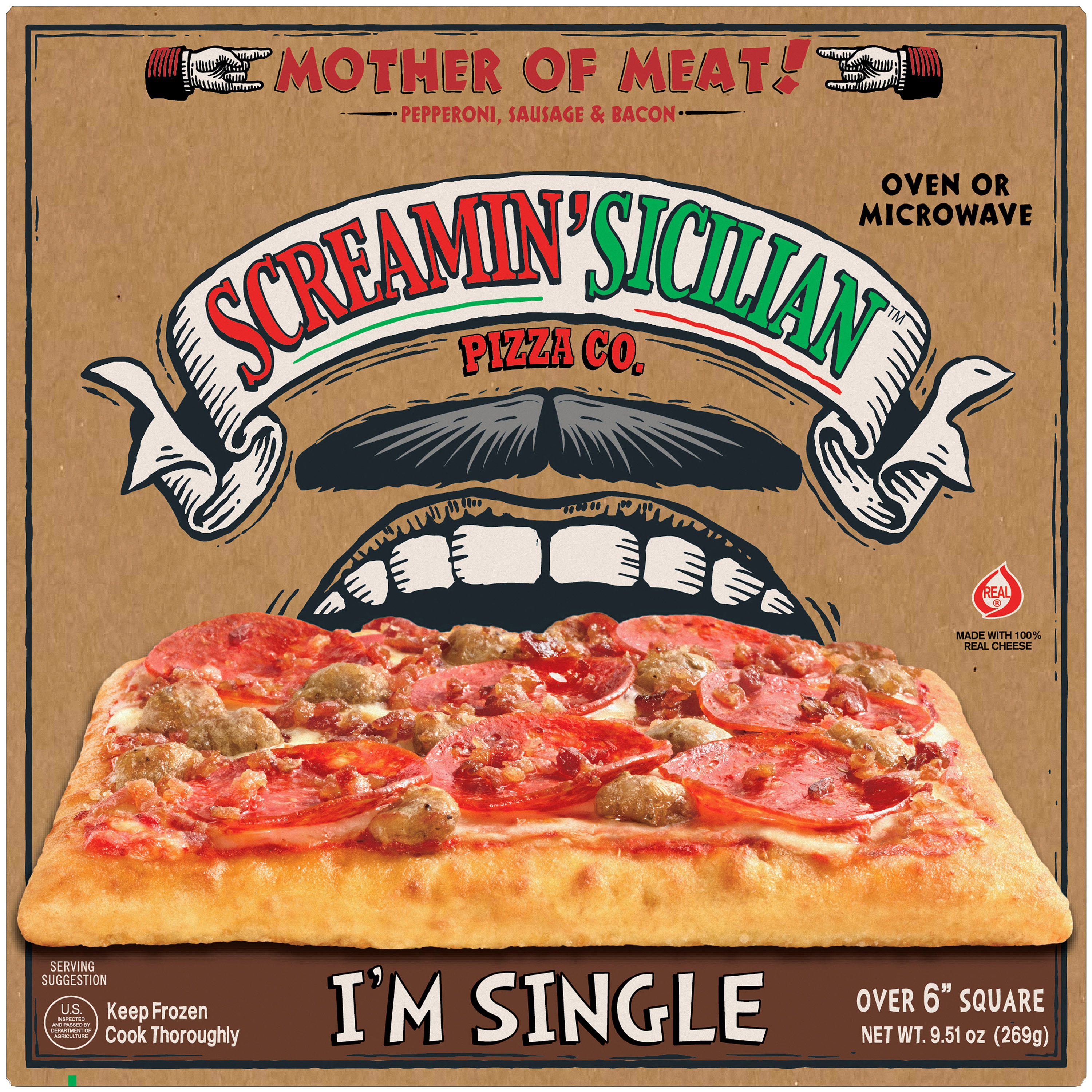 Screamin' Sicilian Mother of Meat! (3 Meat) Single Serve Pizza 12 units per case 9.6 oz