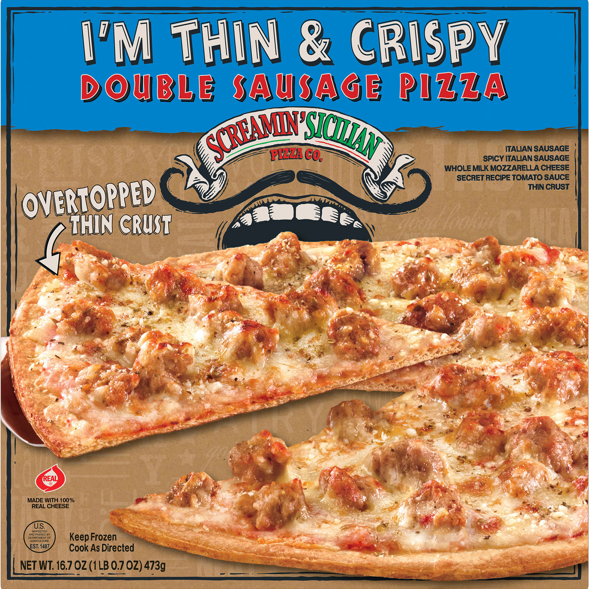 Screamin' Sicilian Thin and Crispy Double Sausage Pizza 7 units per case 16.7 oz