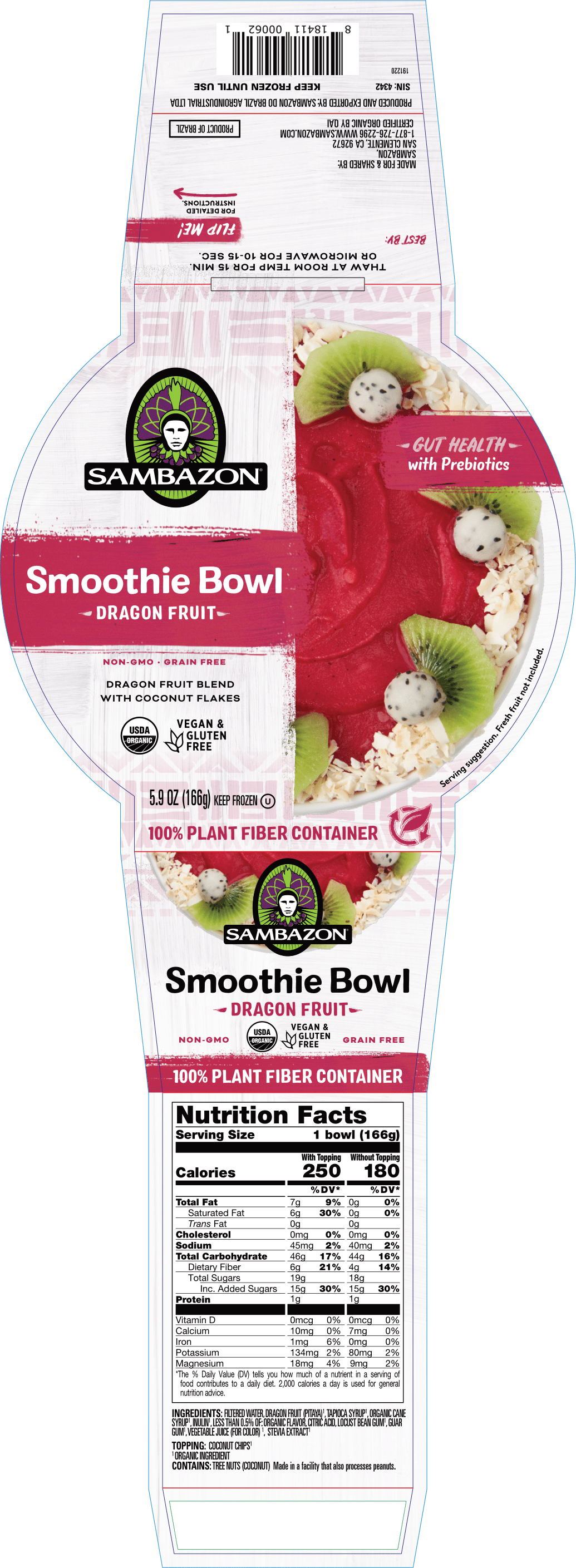 Sambazon Dragon Fruit Smoothie Bowl 8 units per case 5.9 oz Product Label
