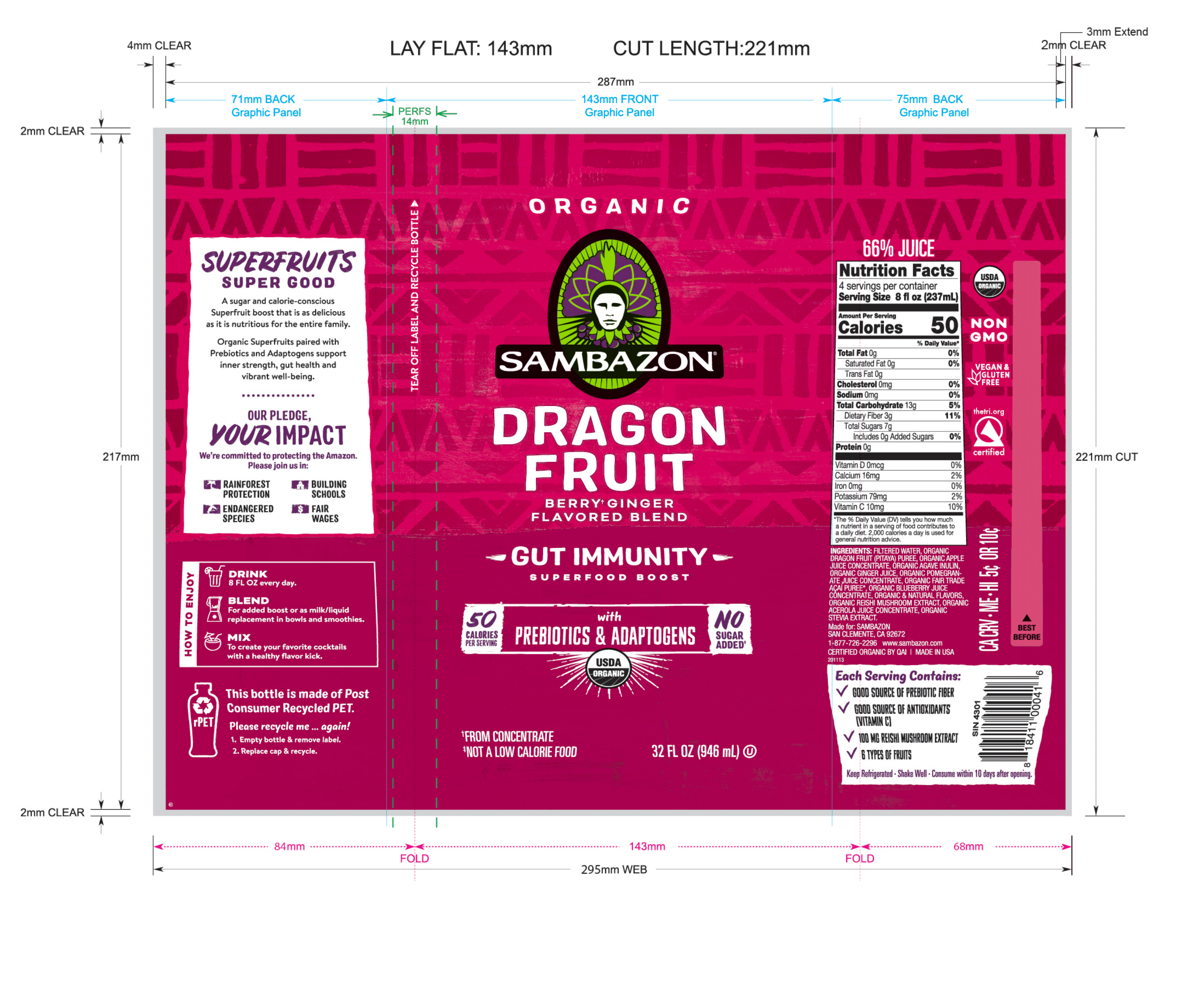 Sambazon Dragon Fruit Juice 32oz 6 units per case 32.0 oz Product Label