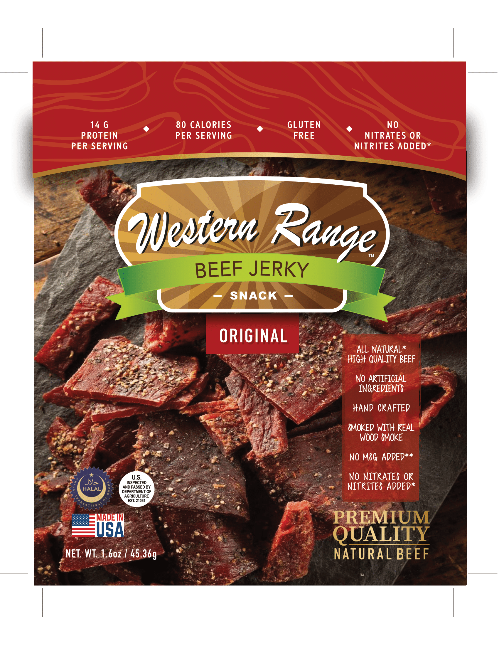 Western Range Beef Jerky - Original (Halal) 12 units per case 1.6 oz