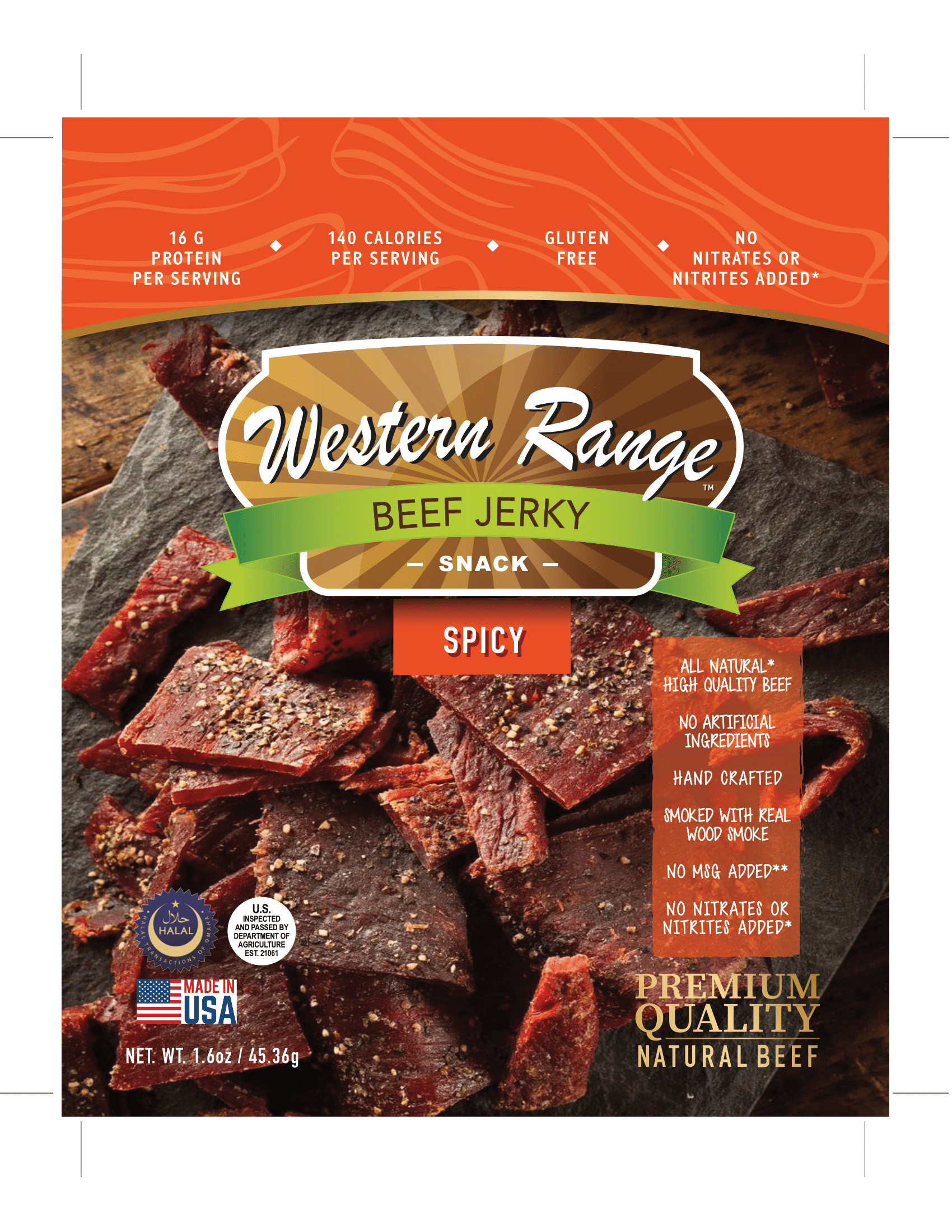 Western Range Beef Jerky - Spicy (Halal) 12 units per case 1.6 oz