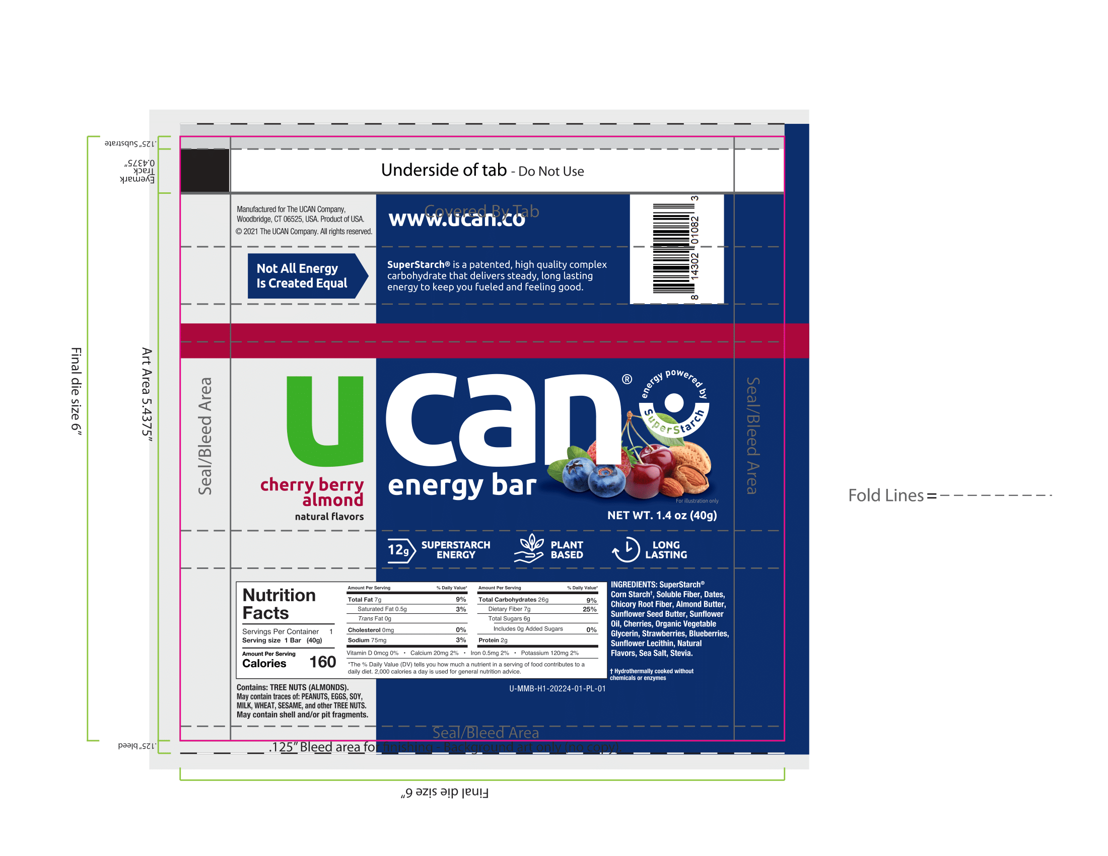 UCAN Snack Bar Box- Cherry Berry Almond 6 innerpacks per case 1.1 lbs Product Label