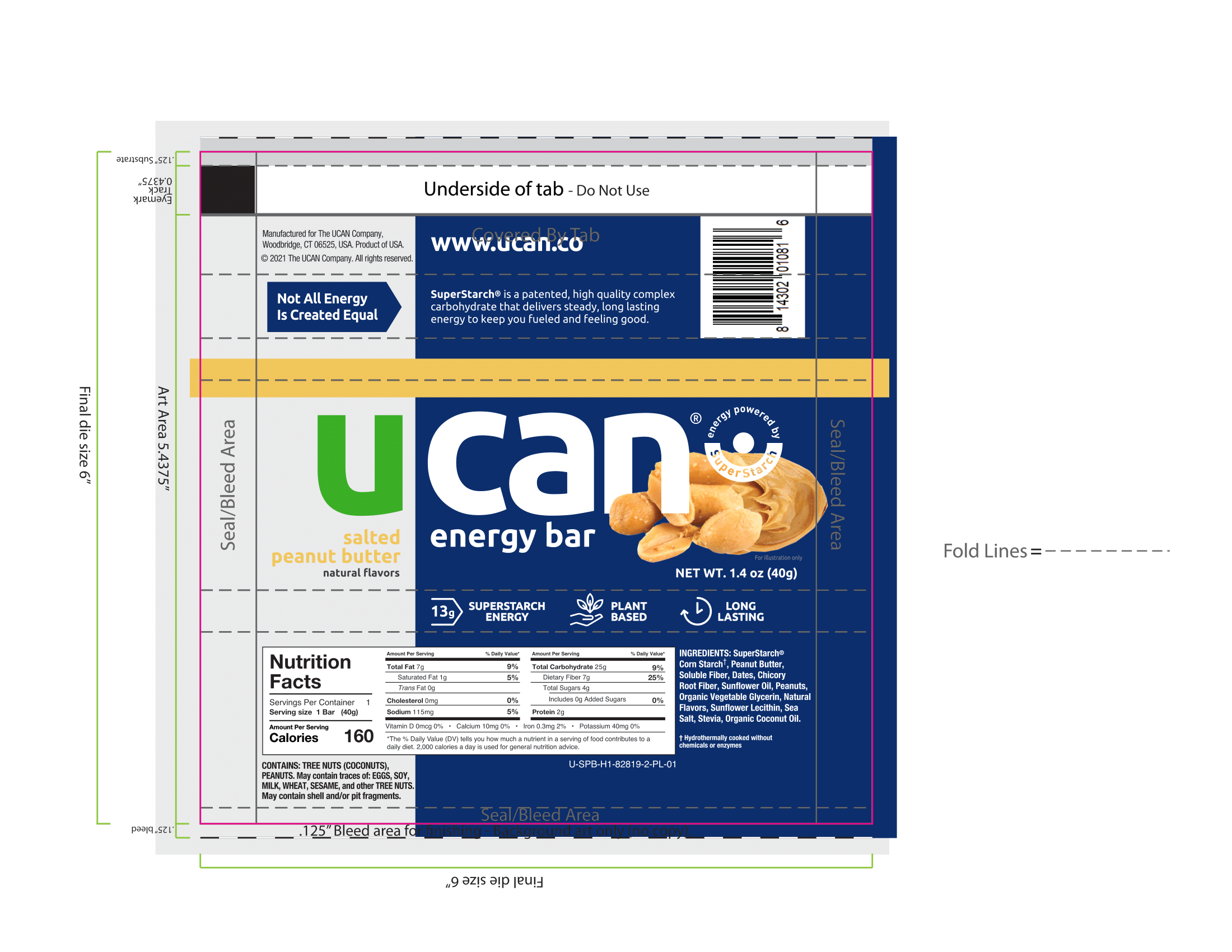 UCAN Snack Bar Box - Salted Peanut Butter 6 innerpacks per case 1.1 lbs Product Label