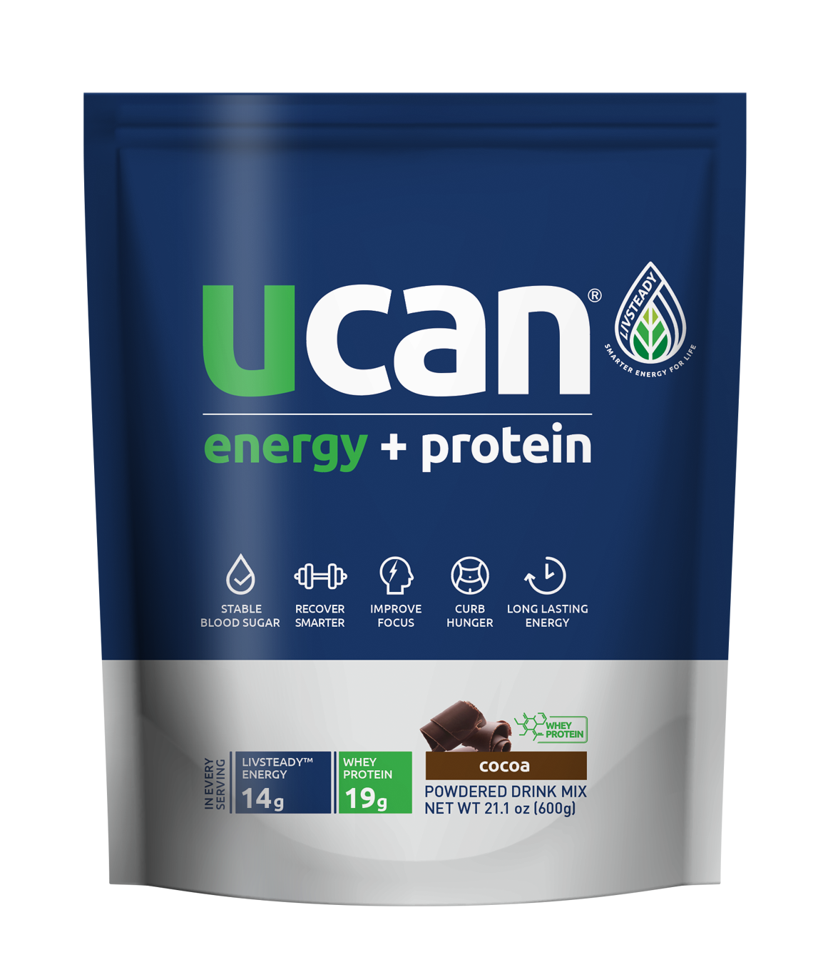 UCAN Cocoa Energy + Protein Powder 24 units per case 21.1 oz