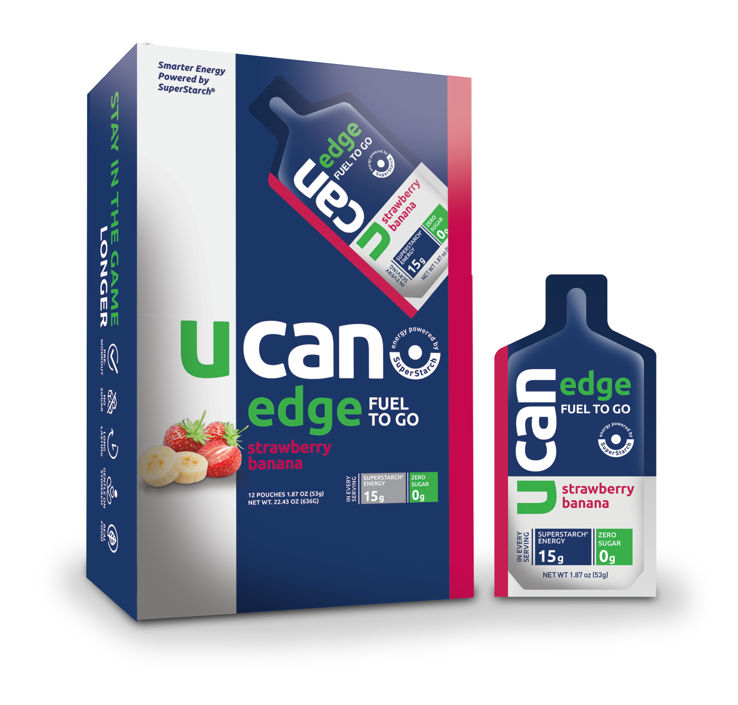 UCAN Edge Fuel to Go (Gel) - Strawberry Banana 6 innerpacks per case 22.5 oz