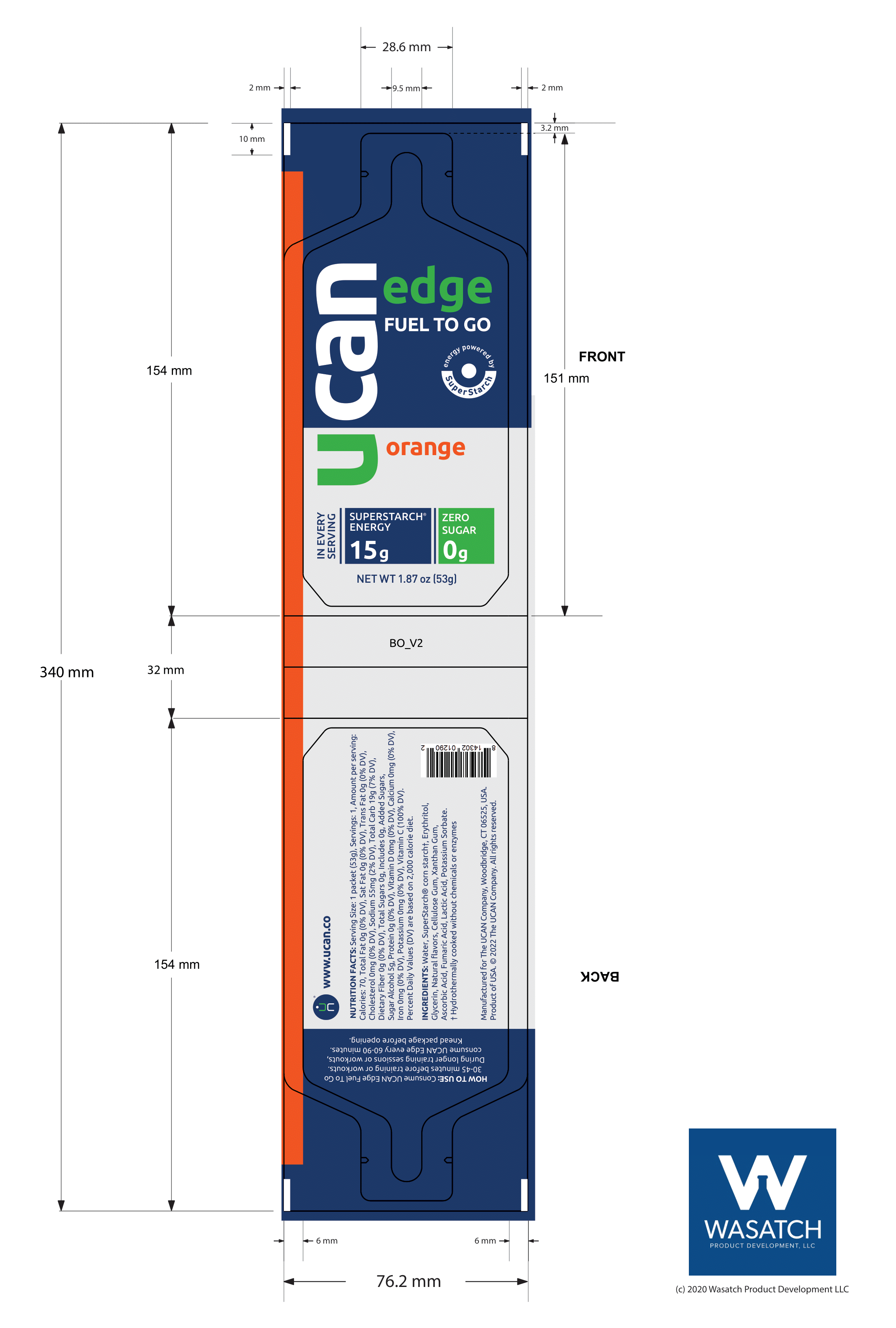 UCAN Edge Fuel to Go (Gel) - Orange 6 innerpacks per case 22.5 oz Product Label