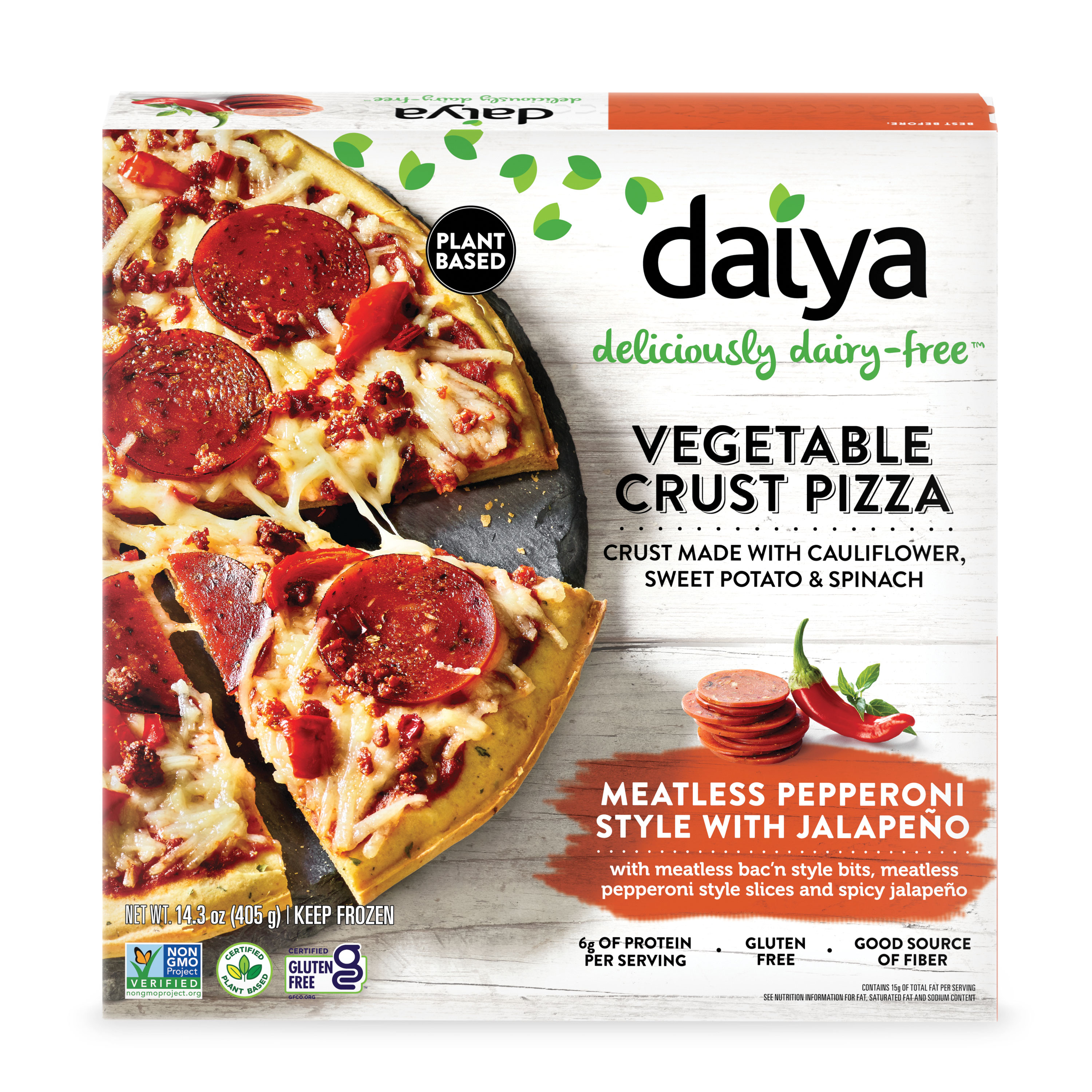 Daiya Foods Meatless Pepperoni Style with Jalapeno Gluten Free Vegetable Crust Pizza 8 units per case 406 g