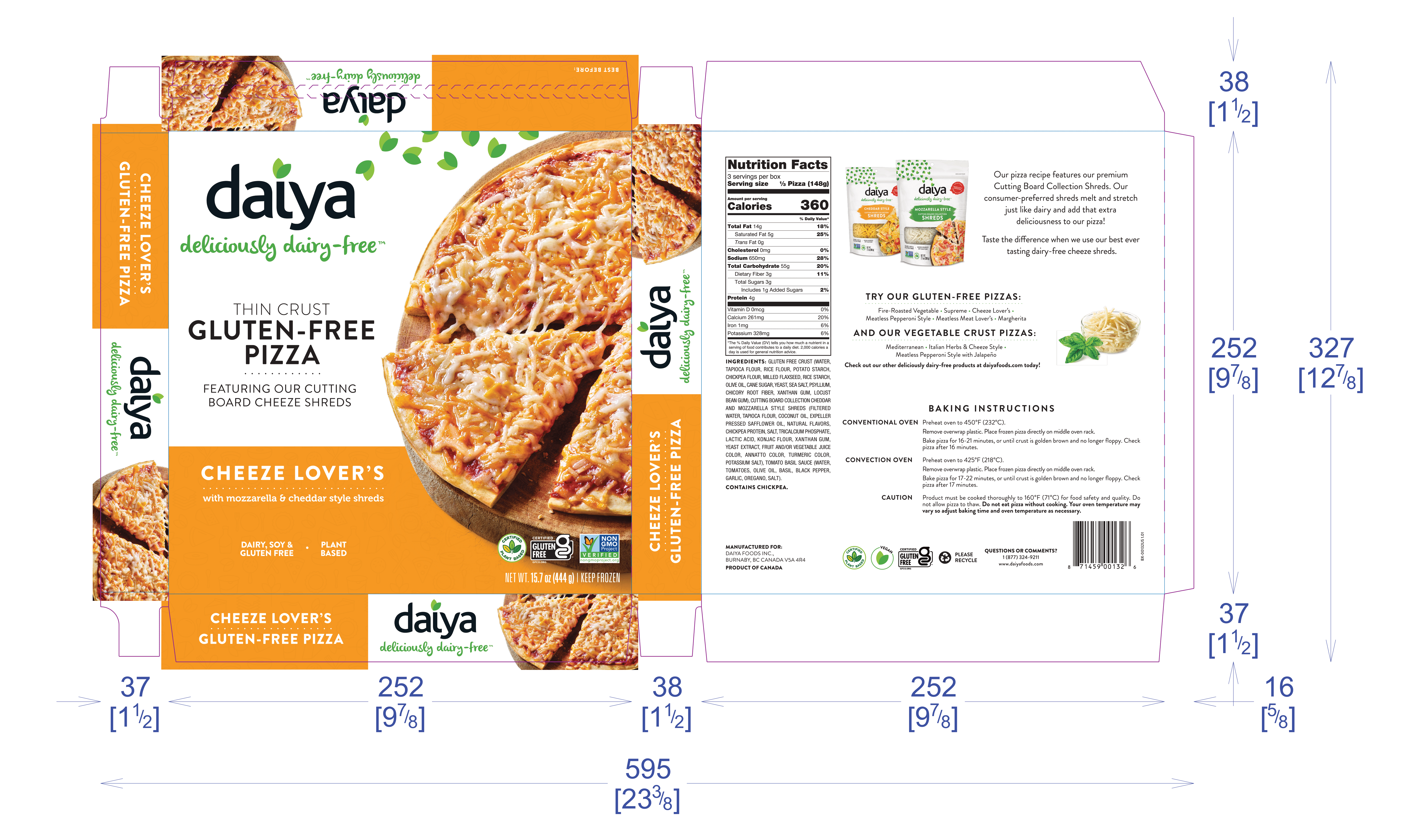 Daiya Foods Cheeze Lover's Pizza 8 units per case 446 g Product Label