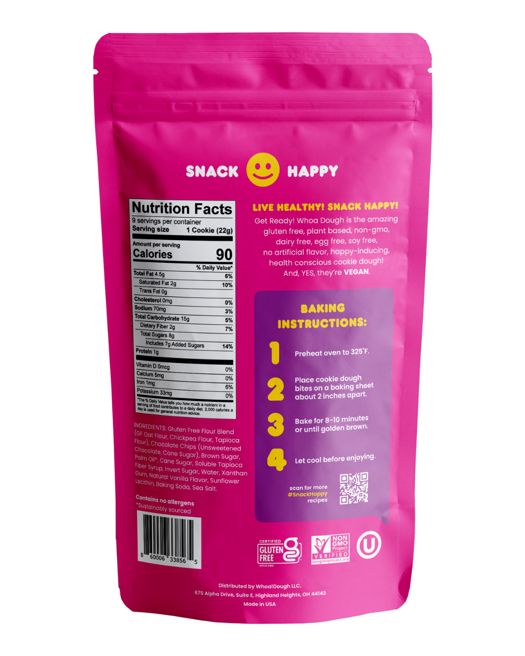 Whoa Dough Ready to Bake Chocolate Chip Cookie Dough 6 units per case 6.9 oz Nutrition Info