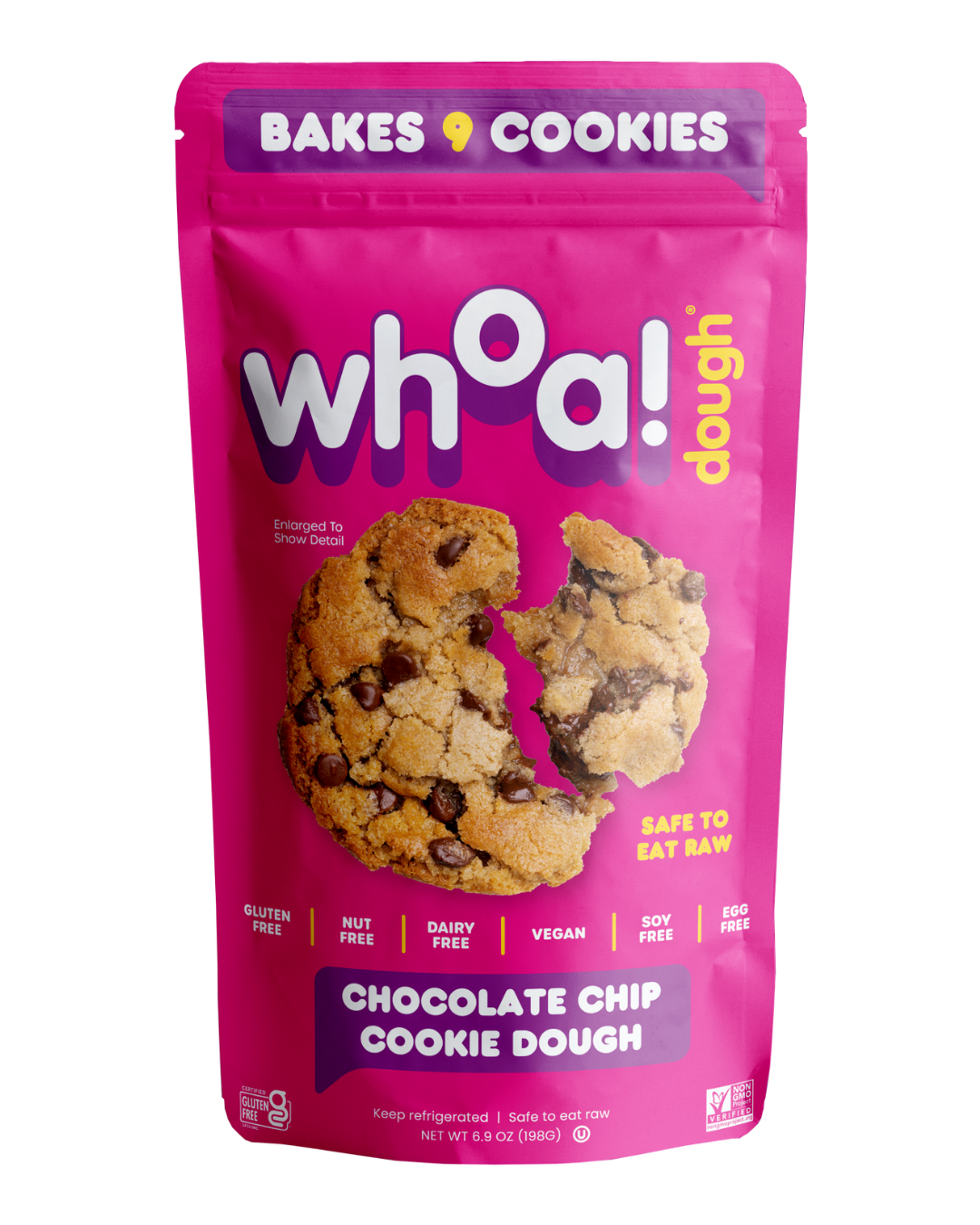 Whoa Dough Ready to Bake Chocolate Chip Cookie Dough 6 units per case 6.9 oz Product Label