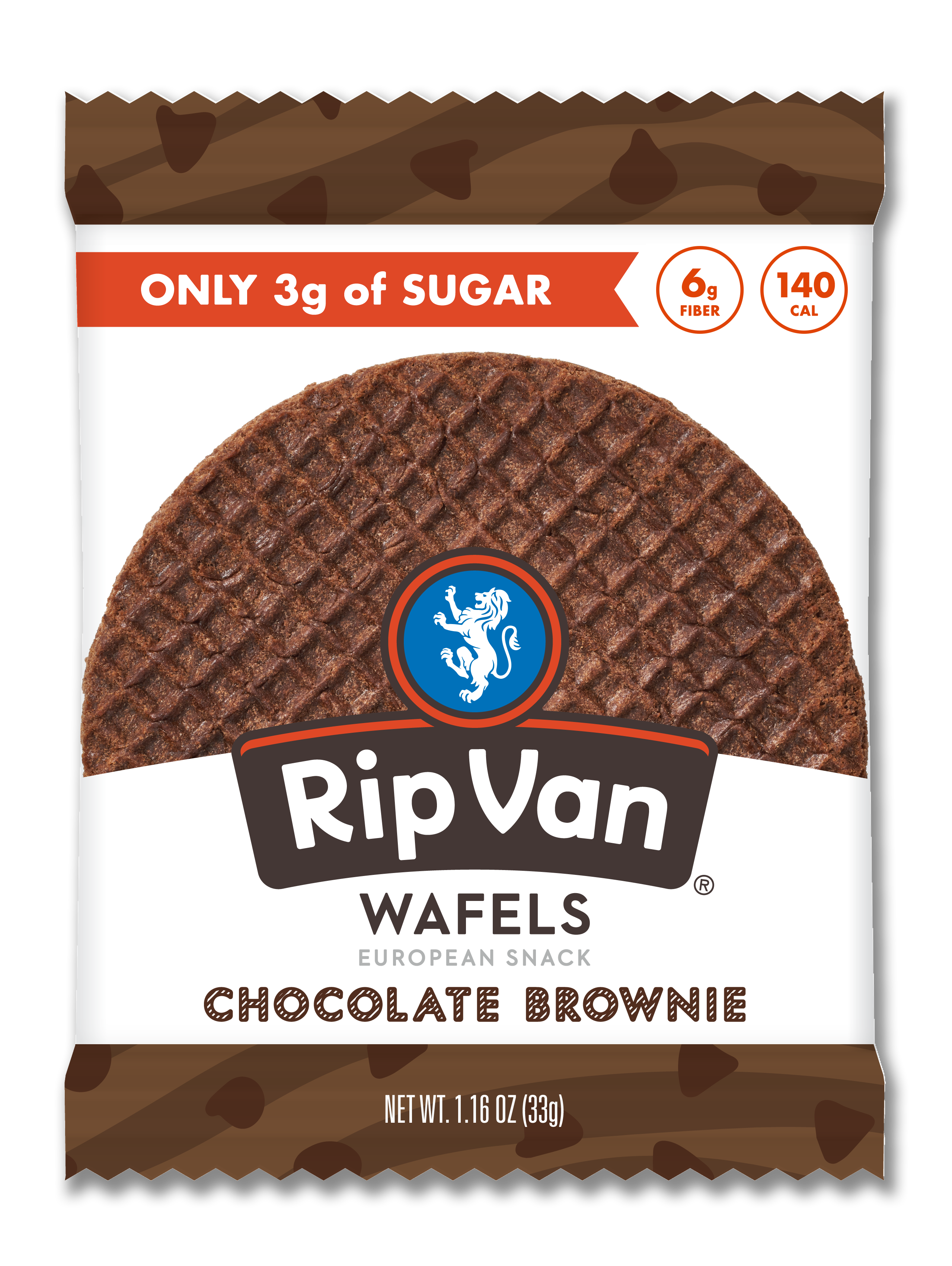 Rip Van Wafels - Low Sugar Singles - Chocolate Brownie 4 innerpacks per case 1.2 oz