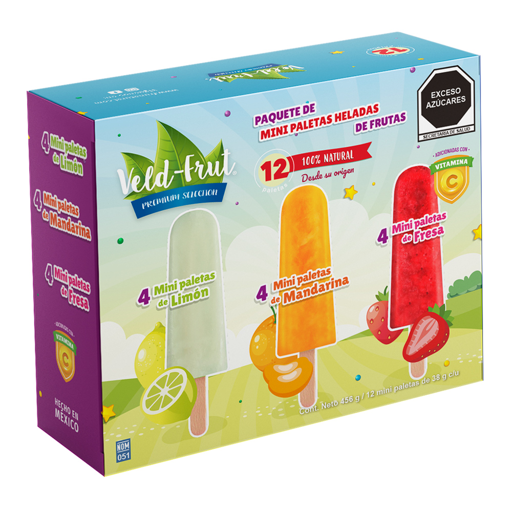 VELD-FRUT Mini popsicles assortment (strawberry, lime, tangerine) 8 units per case 138 g
