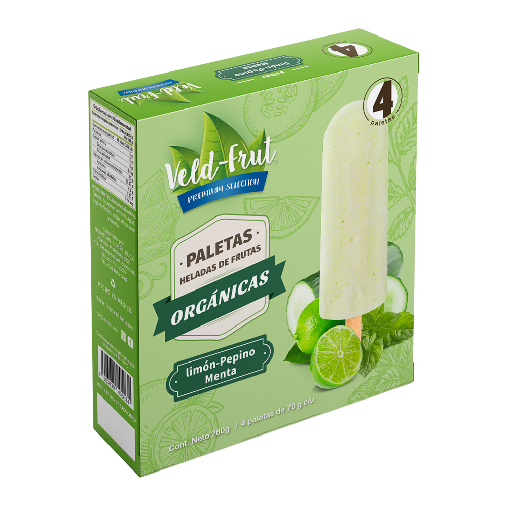 VELD-FRUT Organic lime cucumber mint popsicles  12 units per case 305 g