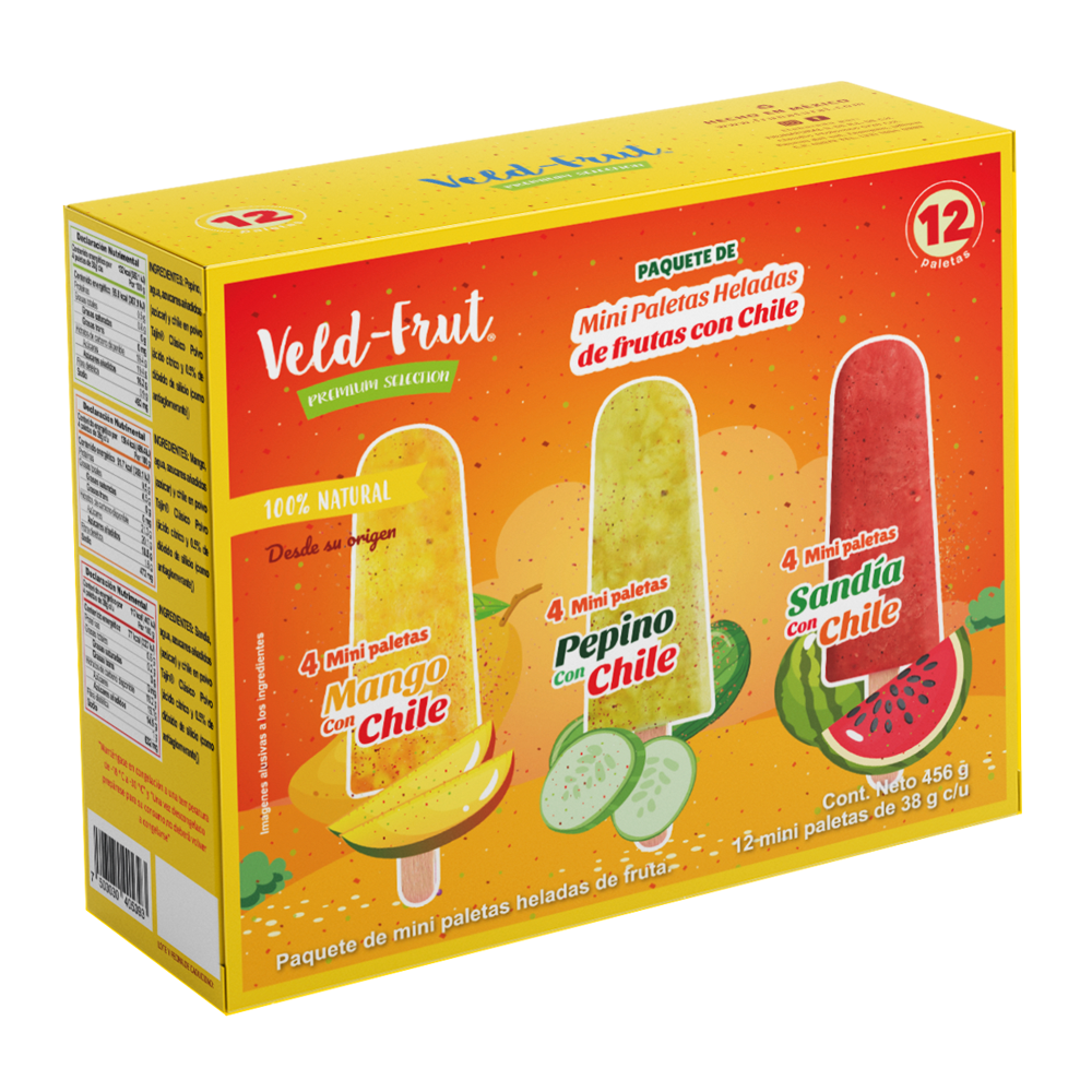 VELD-FRUT Tajin Mini popsicle assortment (mango, cucumber, watermelon) 8 units per case 150 g