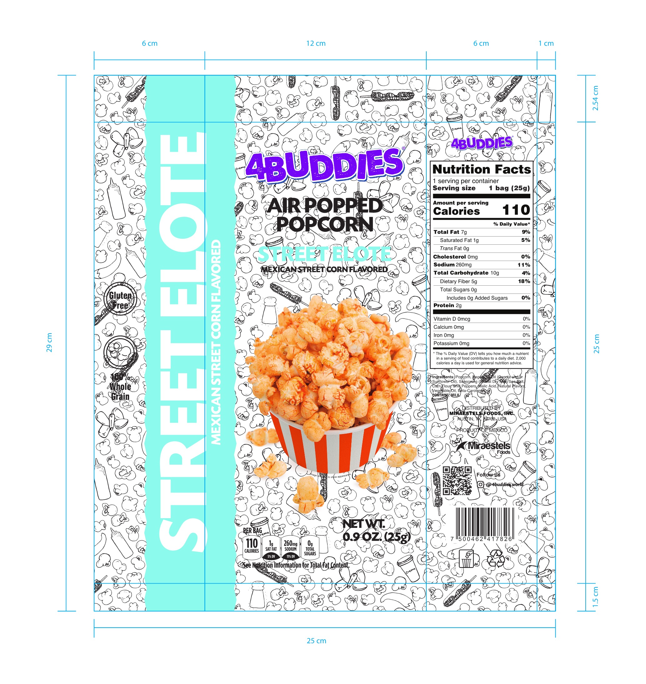  4BUDDIES Air Popped Popcorn Street Elote  35 units per case 26 g