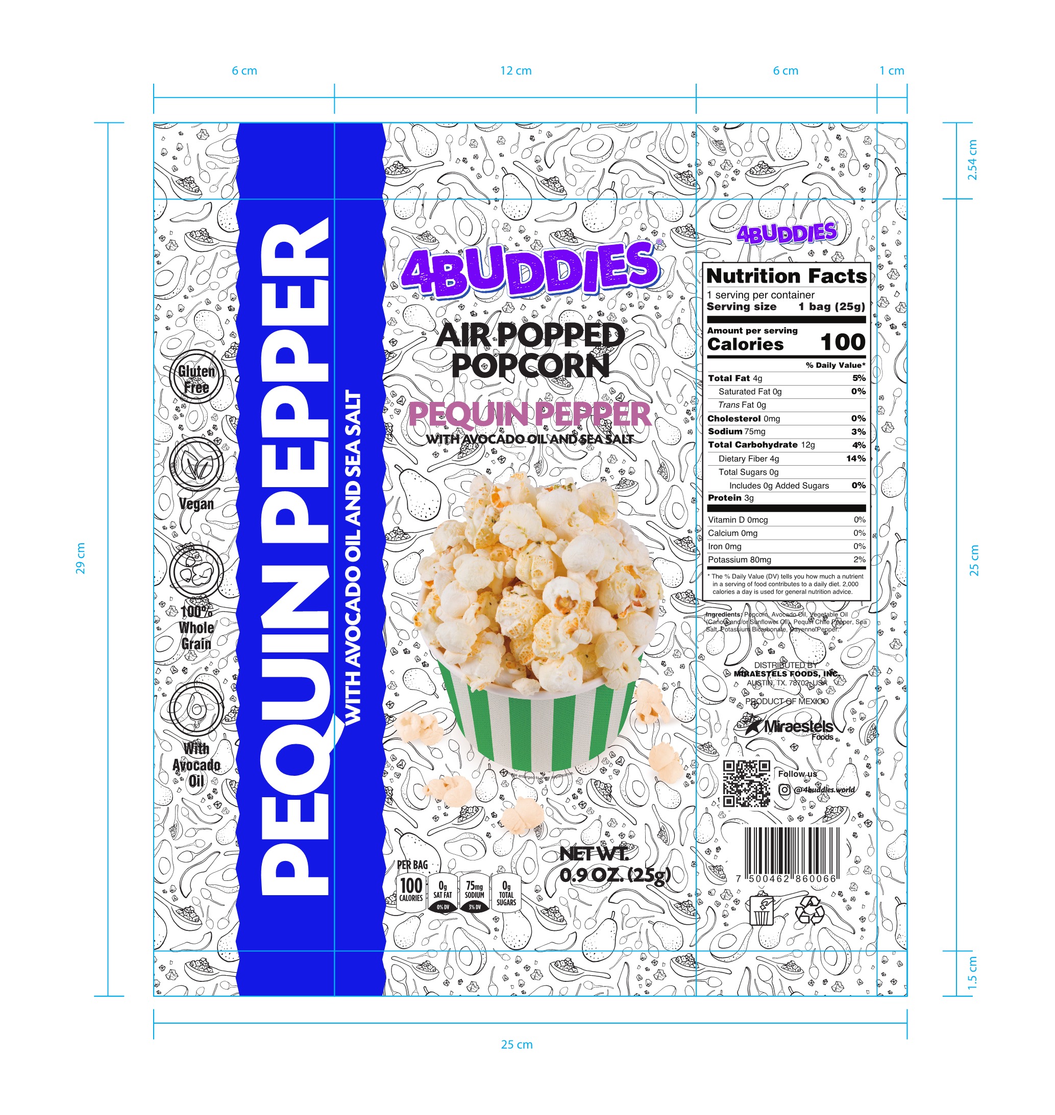  4BUDDIES Air Popped Popcorn Chile Piquin 35 units per case 26 g