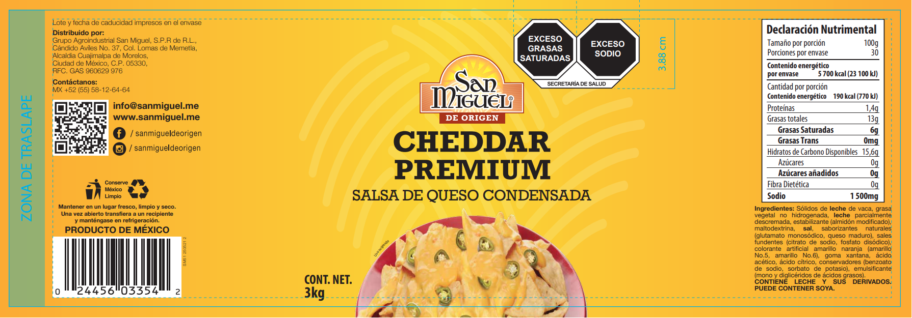 San Miguel Cheddar Premium Cheese Salsa Can 3000 Gr 6 units per case 3000 g