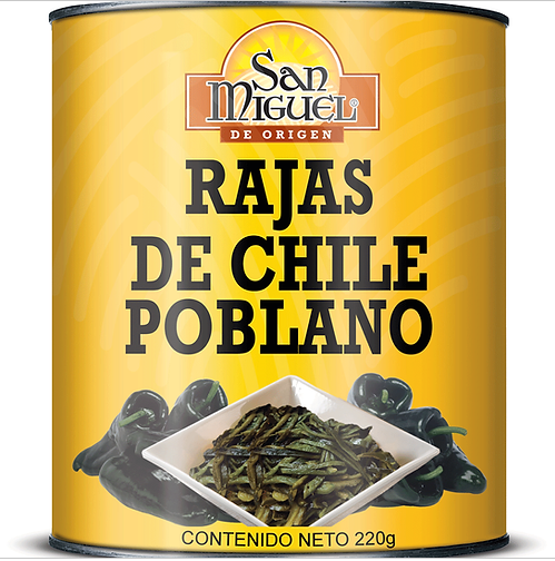 San Miguel Sliced Poblano Peppers Can 220 Gr 24 units per case 220 g