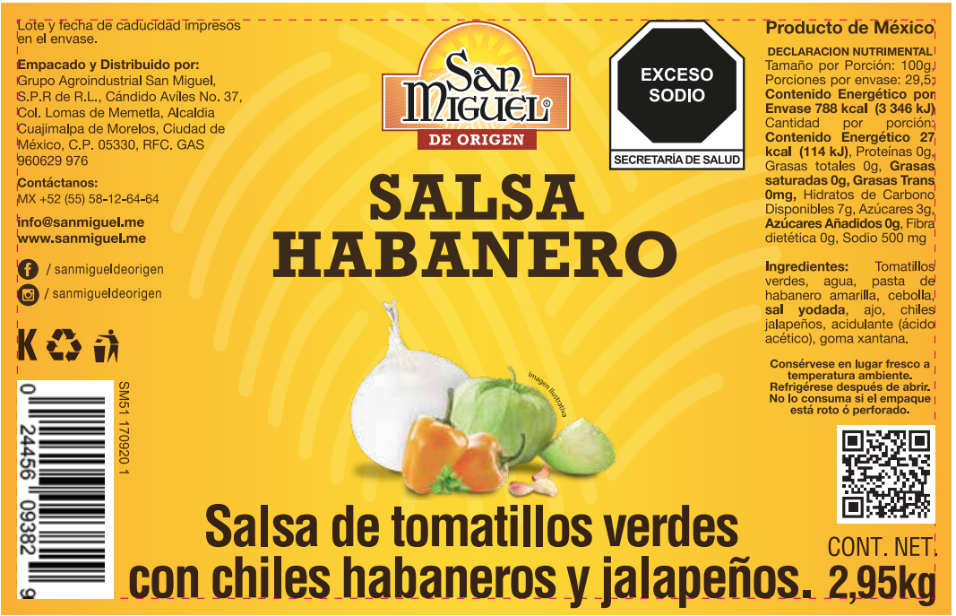 San Miguel Habanero Pepper Salsa Pouch 3000 Gr 6 units per case 3000 g