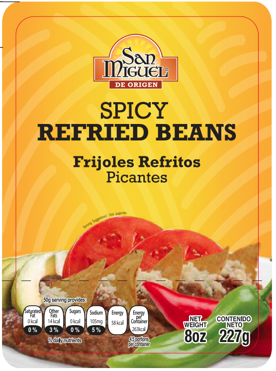 San Miguel Refried Spicy Beans Pouch 227 Gr 24 units per case 227 g