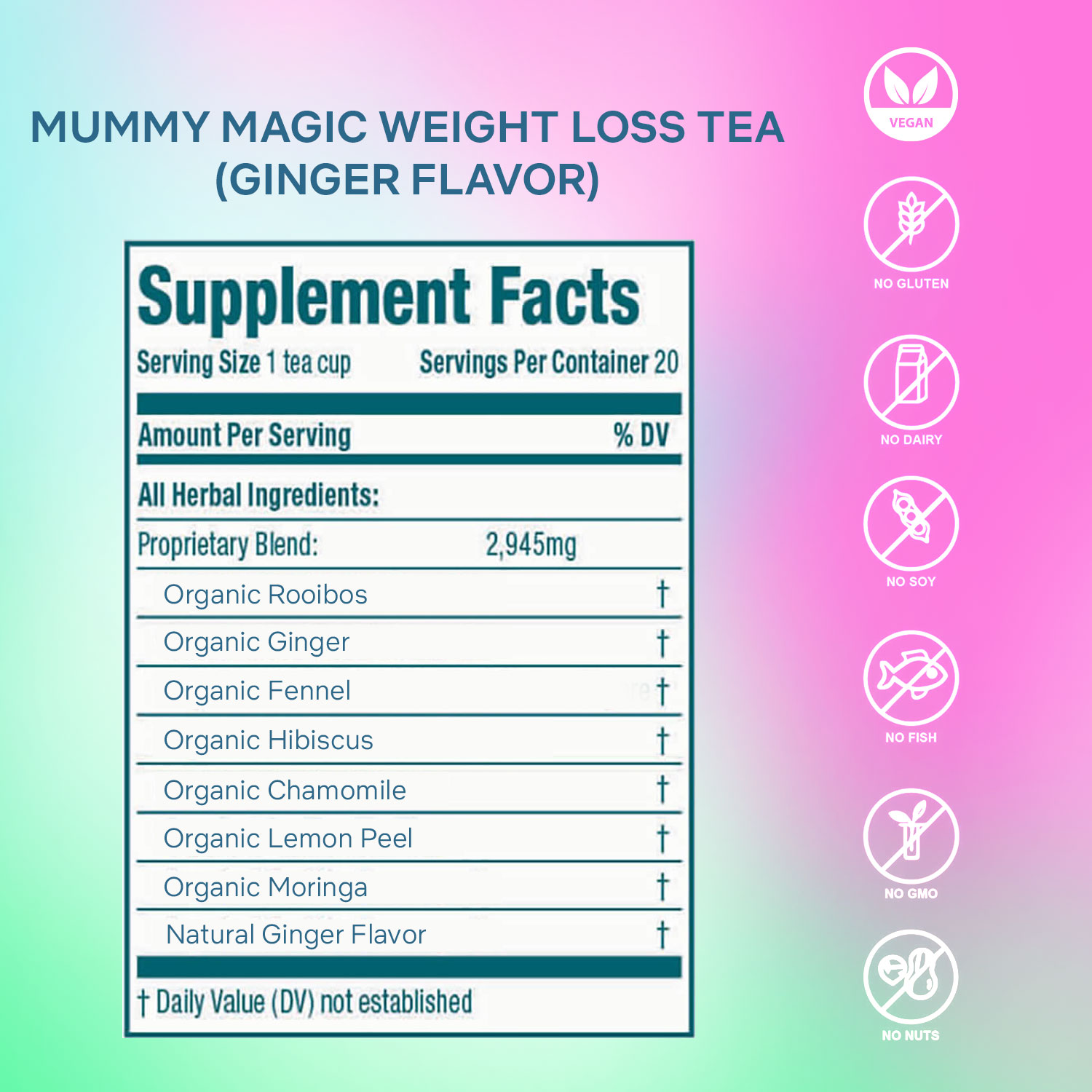 Secrets of Tea Mummy Magic Weight-Loss Ginger Tea 2 innerpacks per case 2.0 oz Nutrition Info