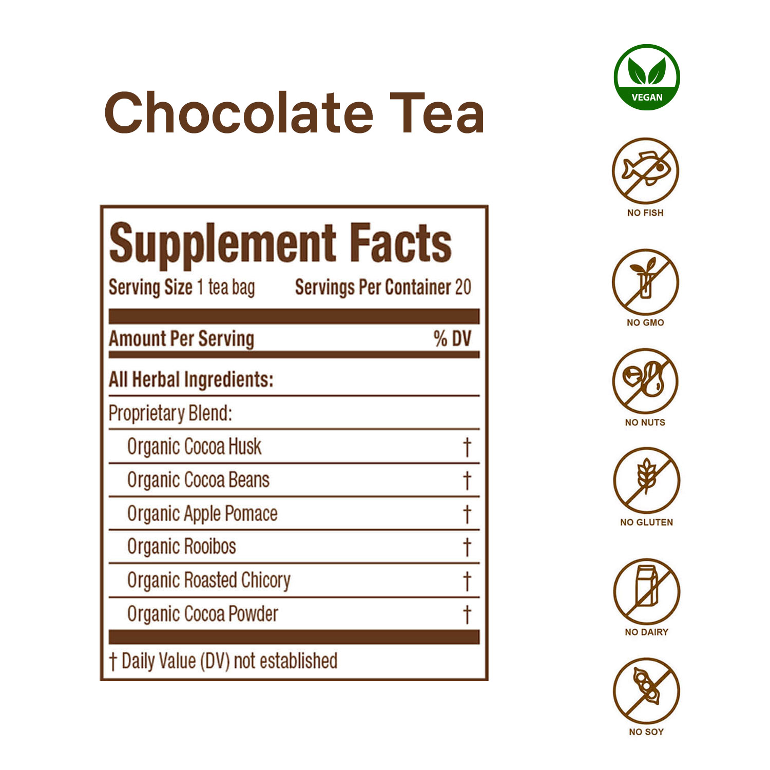 Secrets of Tea Chocolate Tea 2 innerpacks per case 2.0 oz Nutrition Info