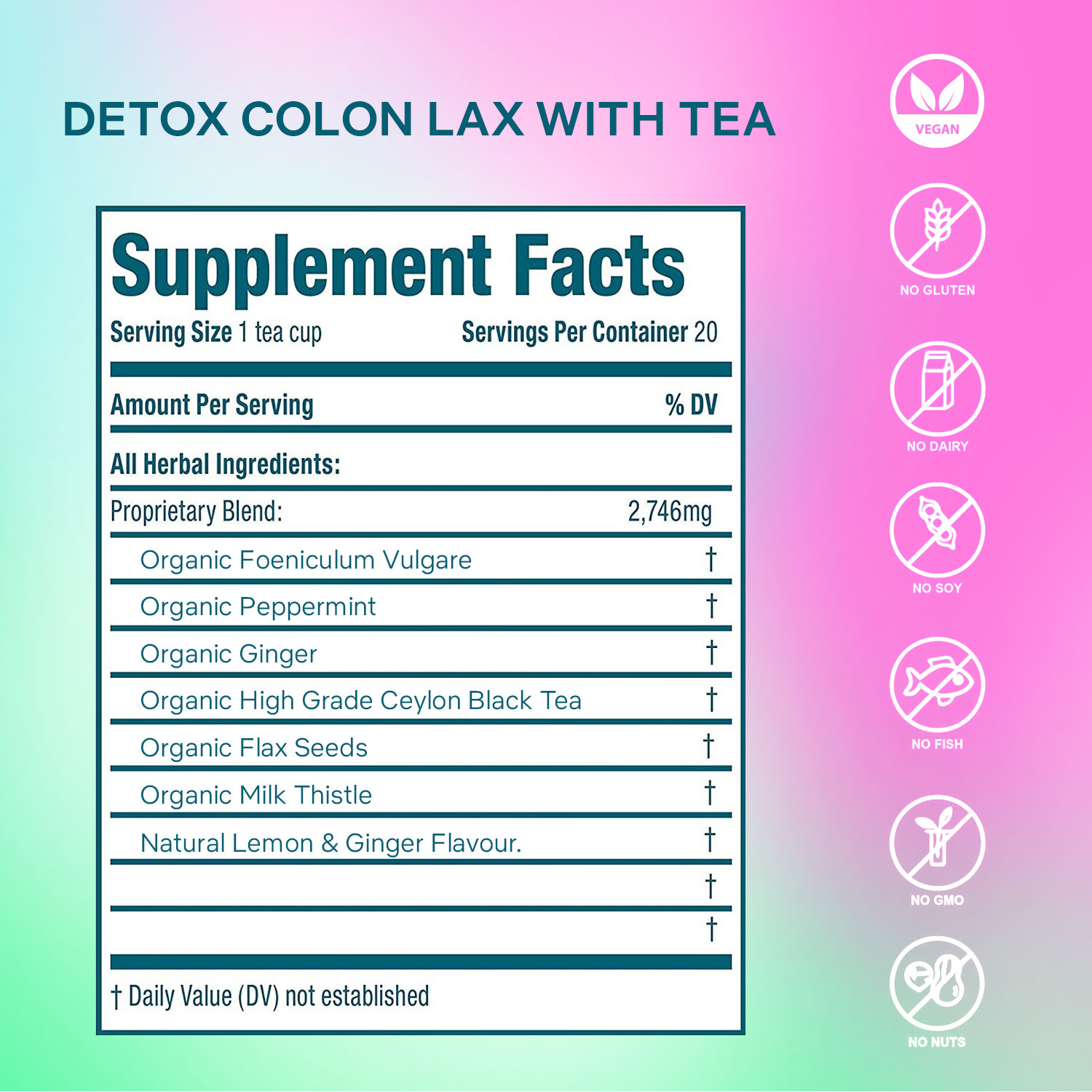 Secrets of Tea Organic Detox Colon Lax Tea 2 innerpacks per case 2.0 oz Nutrition Info