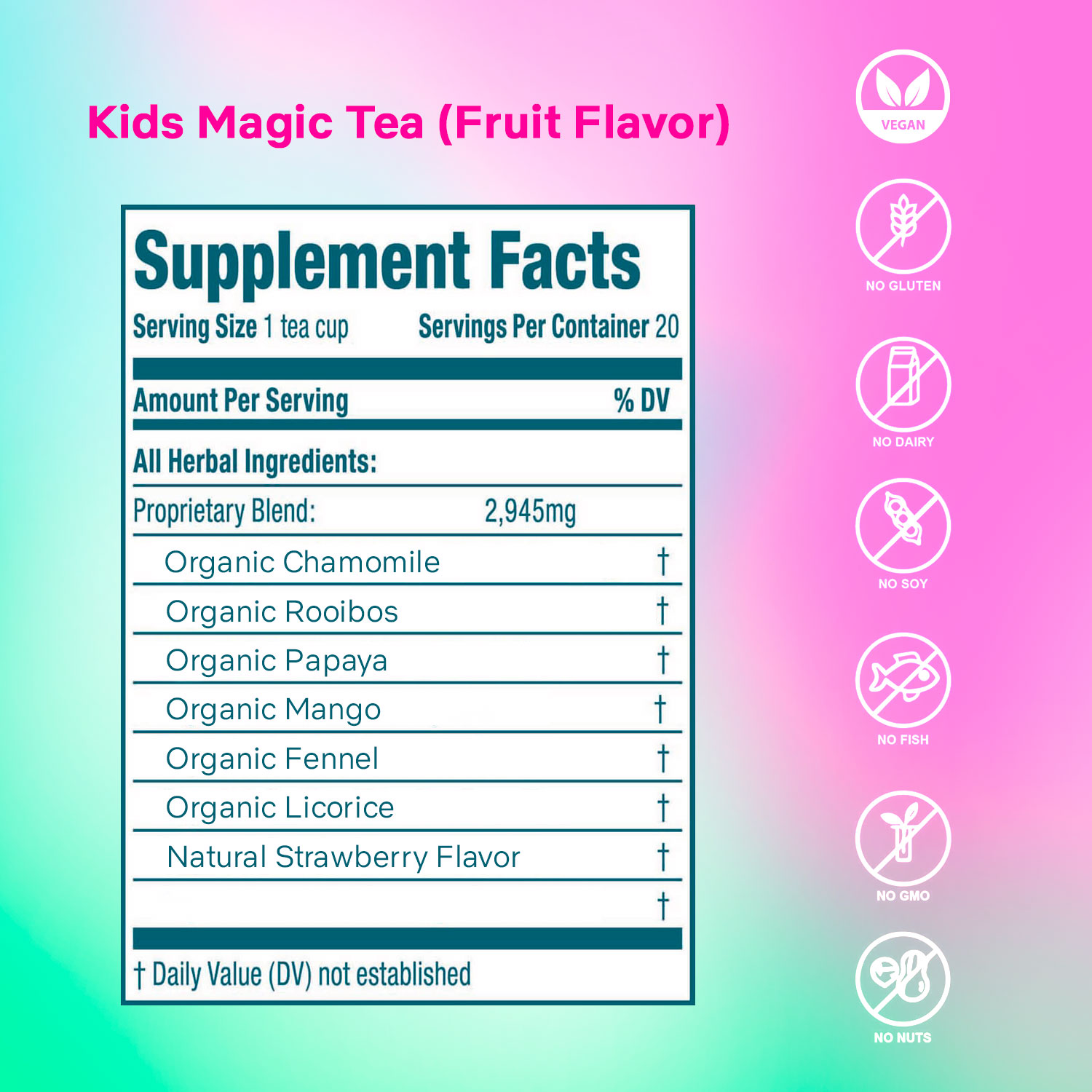 Secrets of Tea Kids Magic Fruits Tea 2 innerpacks per case 2.0 oz Nutrition Info