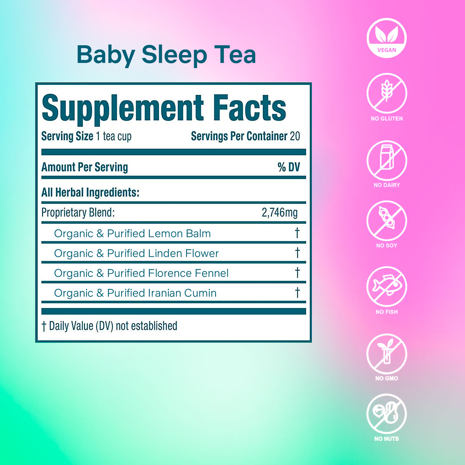 Secrets of Tea Baby Sleep Tea 4 innerpacks per case 2.0 oz Nutrition Info