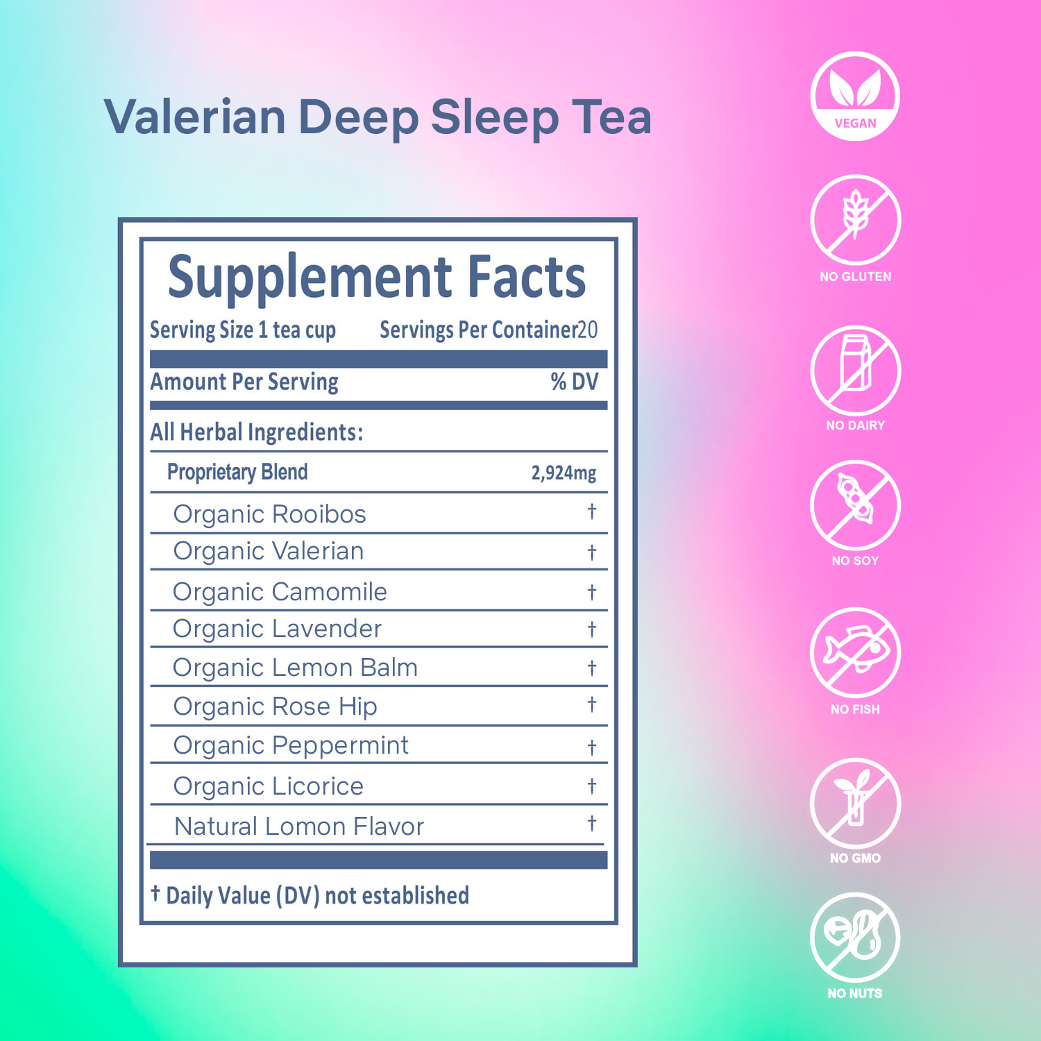 Secrets of Tea Valerian Deep Sleep Tea 2 innerpacks per case 2.0 oz Nutrition Info