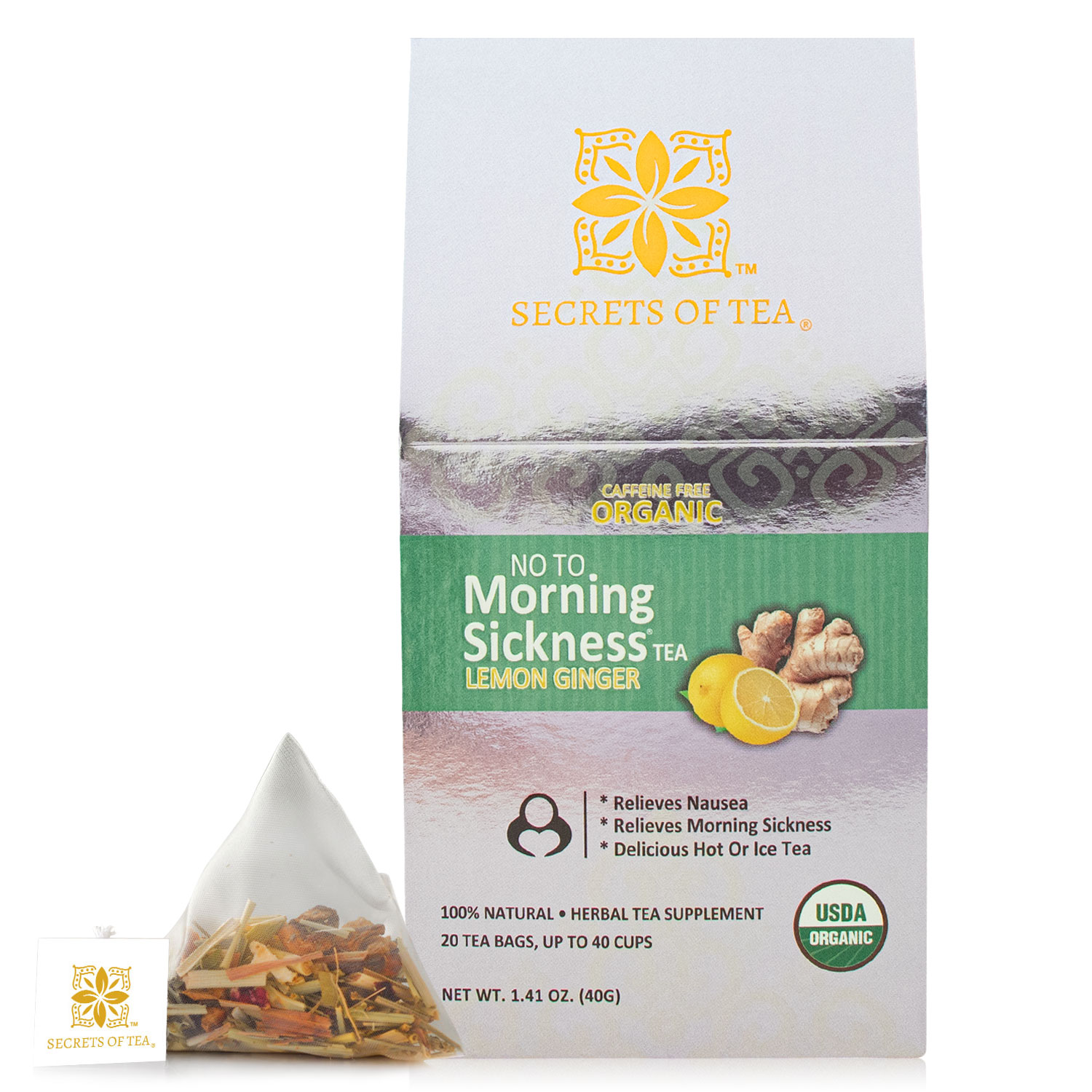 Secrets of Tea No-to-Morning-Sickness Lemon Ginger Tea 2 innerpacks per case 2.0 oz