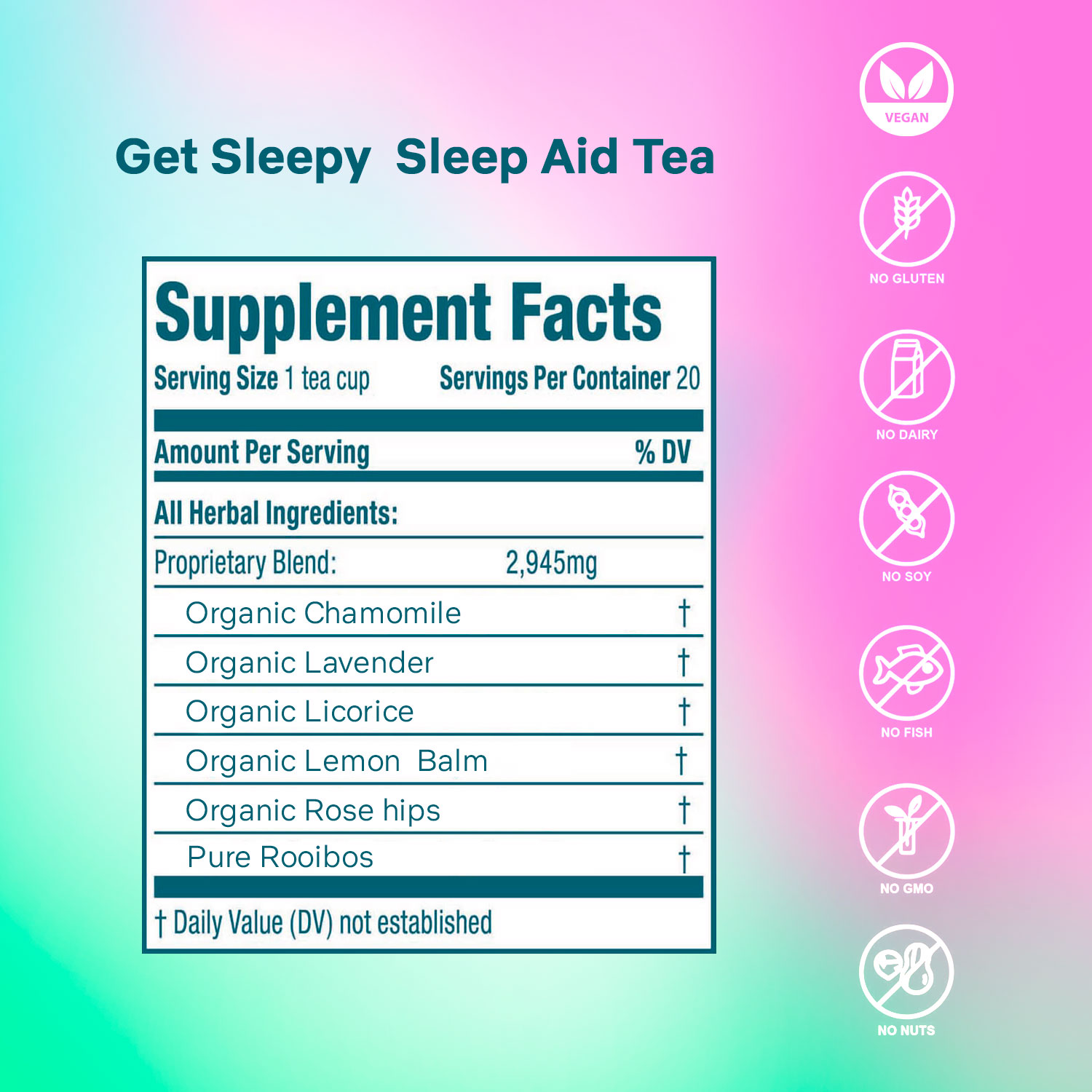 Secrets of Tea Get Sleepy Sleep Aid Tea 2 innerpacks per case 2.0 oz Nutrition Info