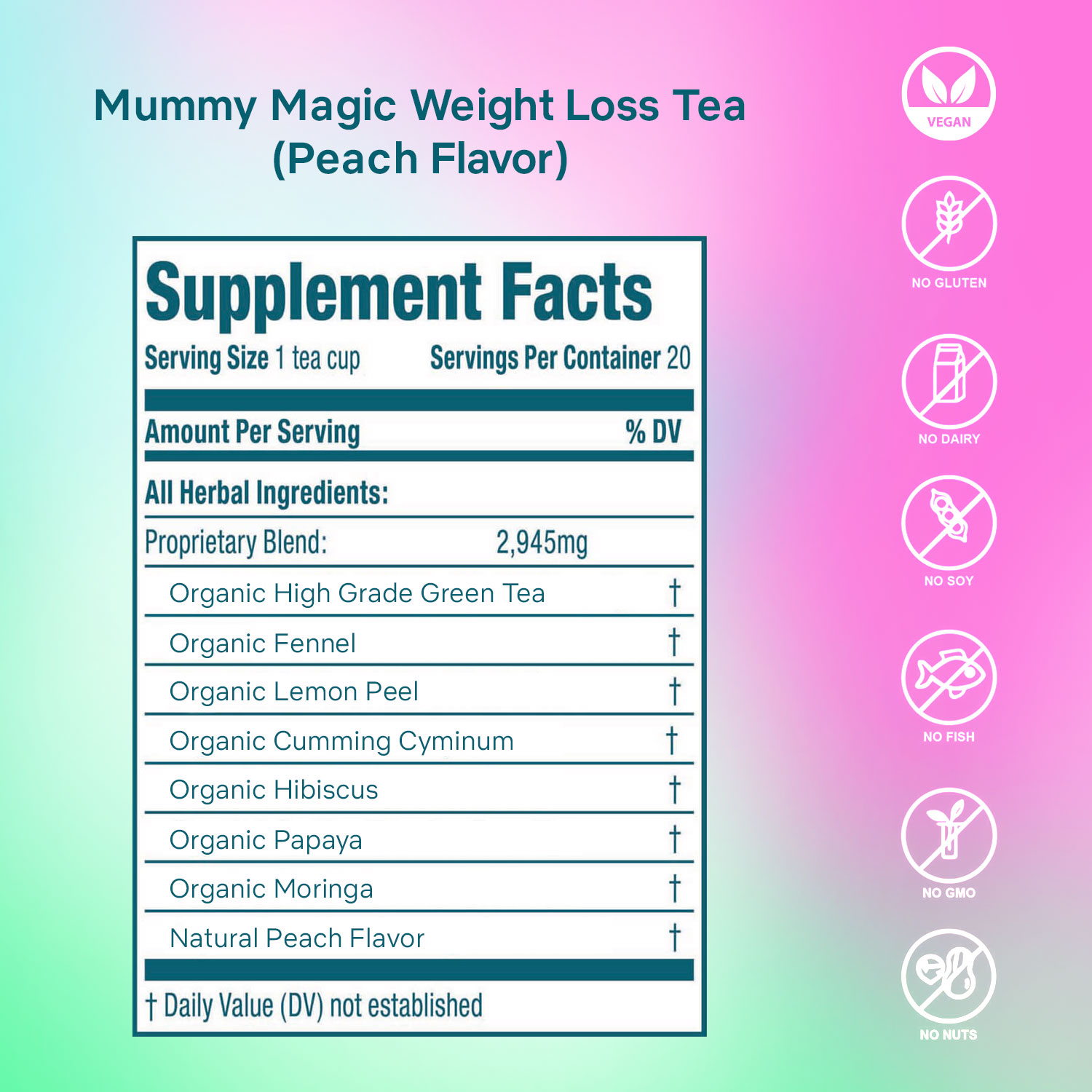 Secrets of Tea Mummy Magic Weight-Loss Peach Tea 2 innerpacks per case 2.0 oz Nutrition Info