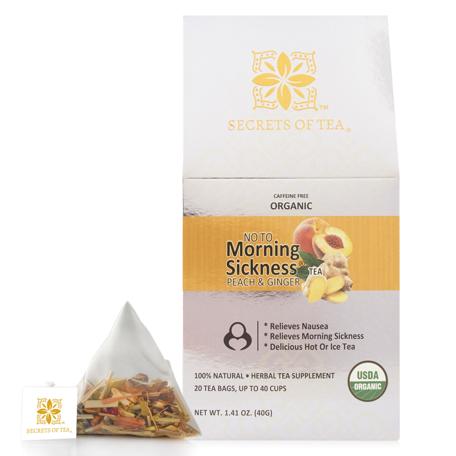 Secrets of Tea No-to-Morning-Sickness Ginger Peach Tea 2 innerpacks per case 2.0 oz
