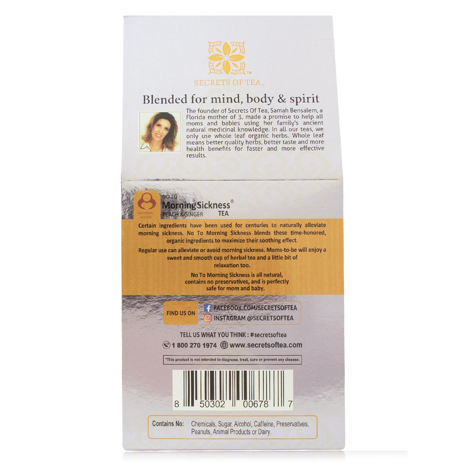 Secrets of Tea No-to-Morning-Sickness Ginger Peach Tea 2 innerpacks per case 2.0 oz